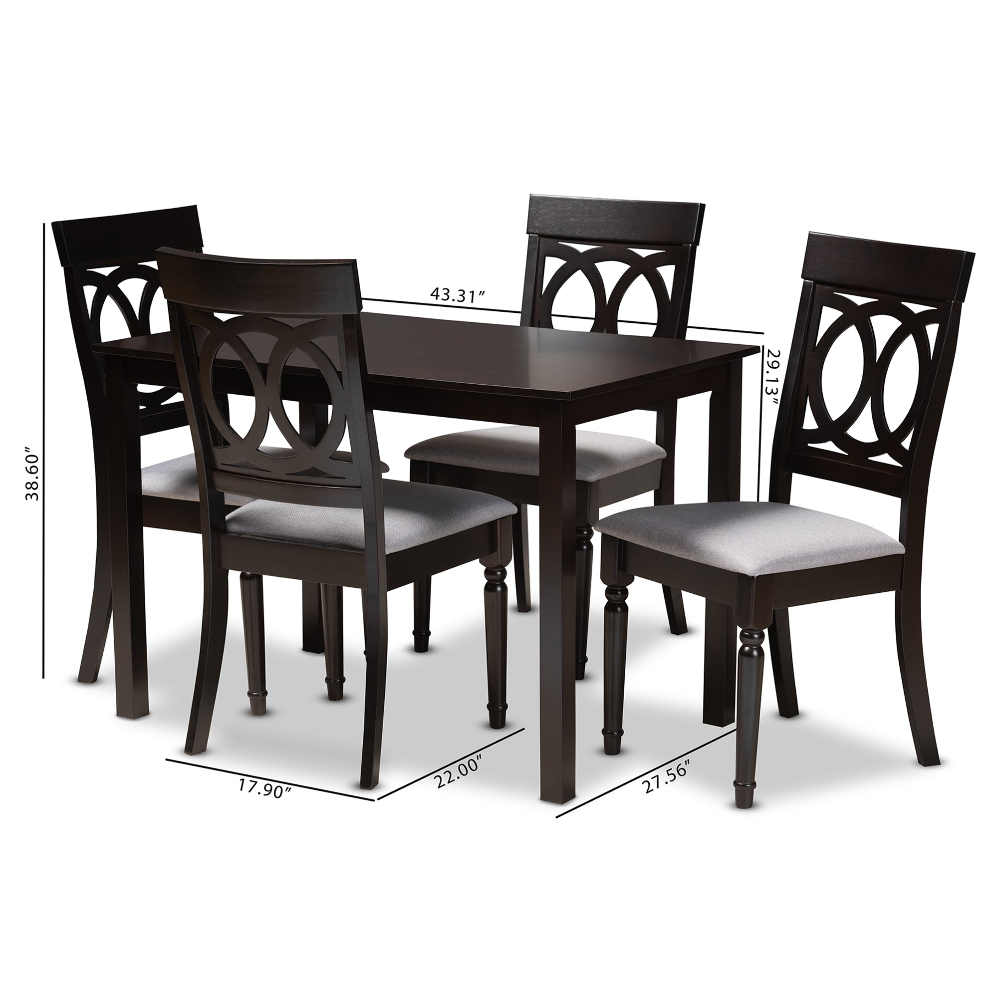 Baxton Studio Lucie Modern and Contemporary Grey Fabric Upholstered Espresso Brown Finished 5-Piece Wood Dining Set