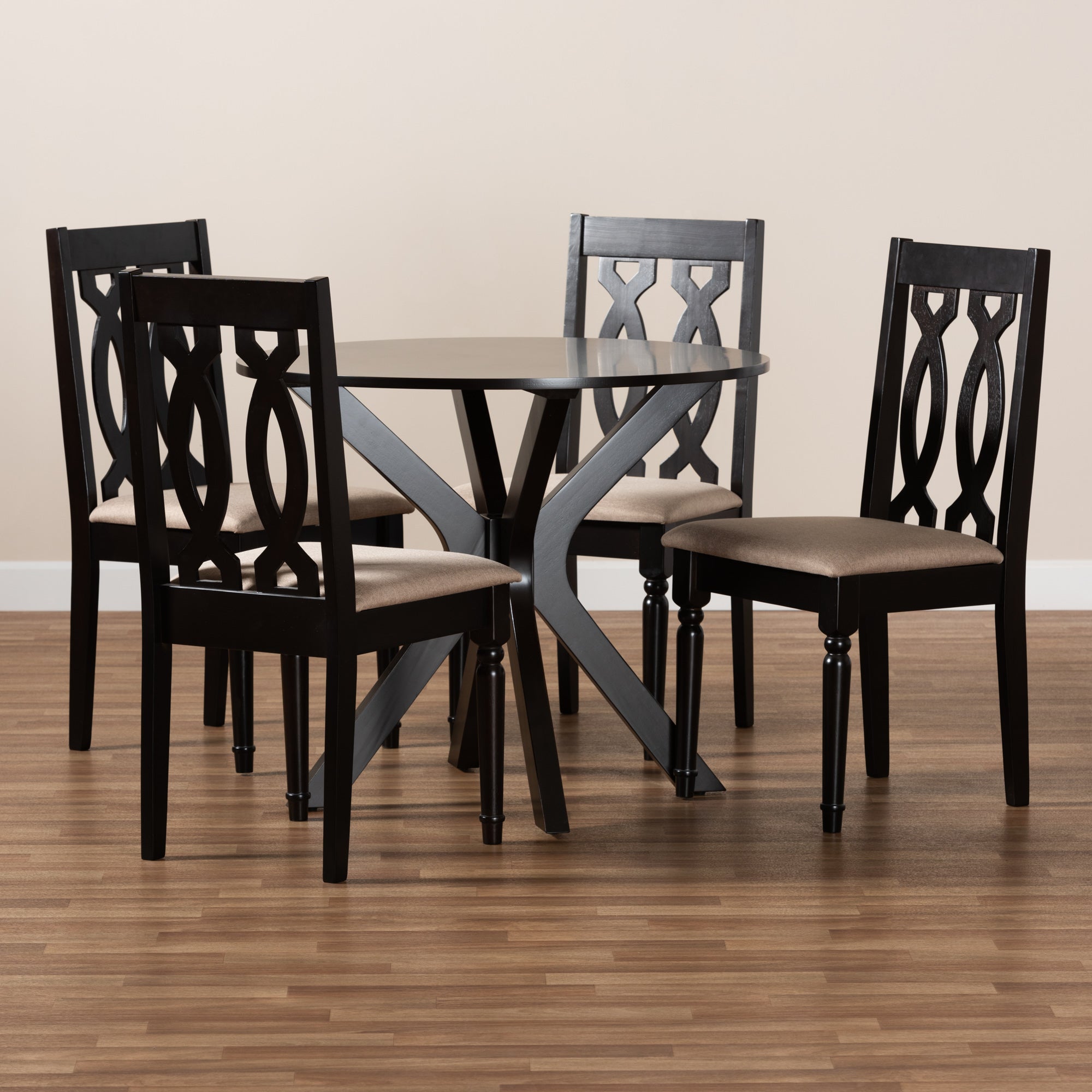 Baxton Studio Callie Modern and Contemporary Sand Fabric Upholstered and Dark Brown Finished Wood 5-Piece Dining Set