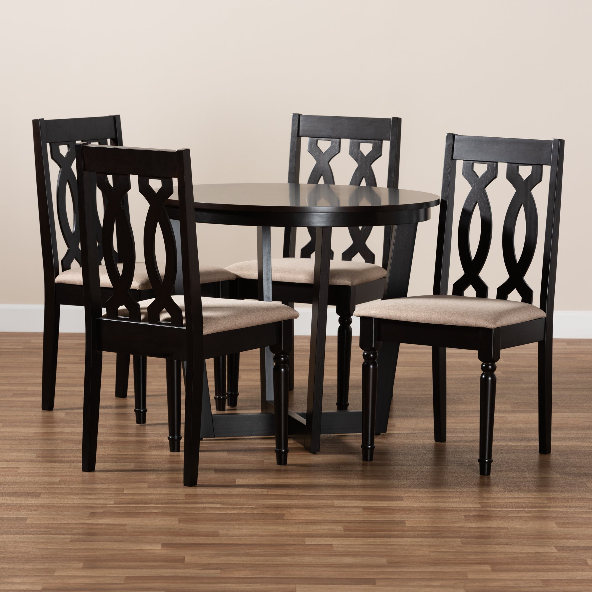 Baxton Studio Julie Modern and Contemporary Sand Fabric Upholstered and Dark Brown Finished Wood 5-Piece Dining Set