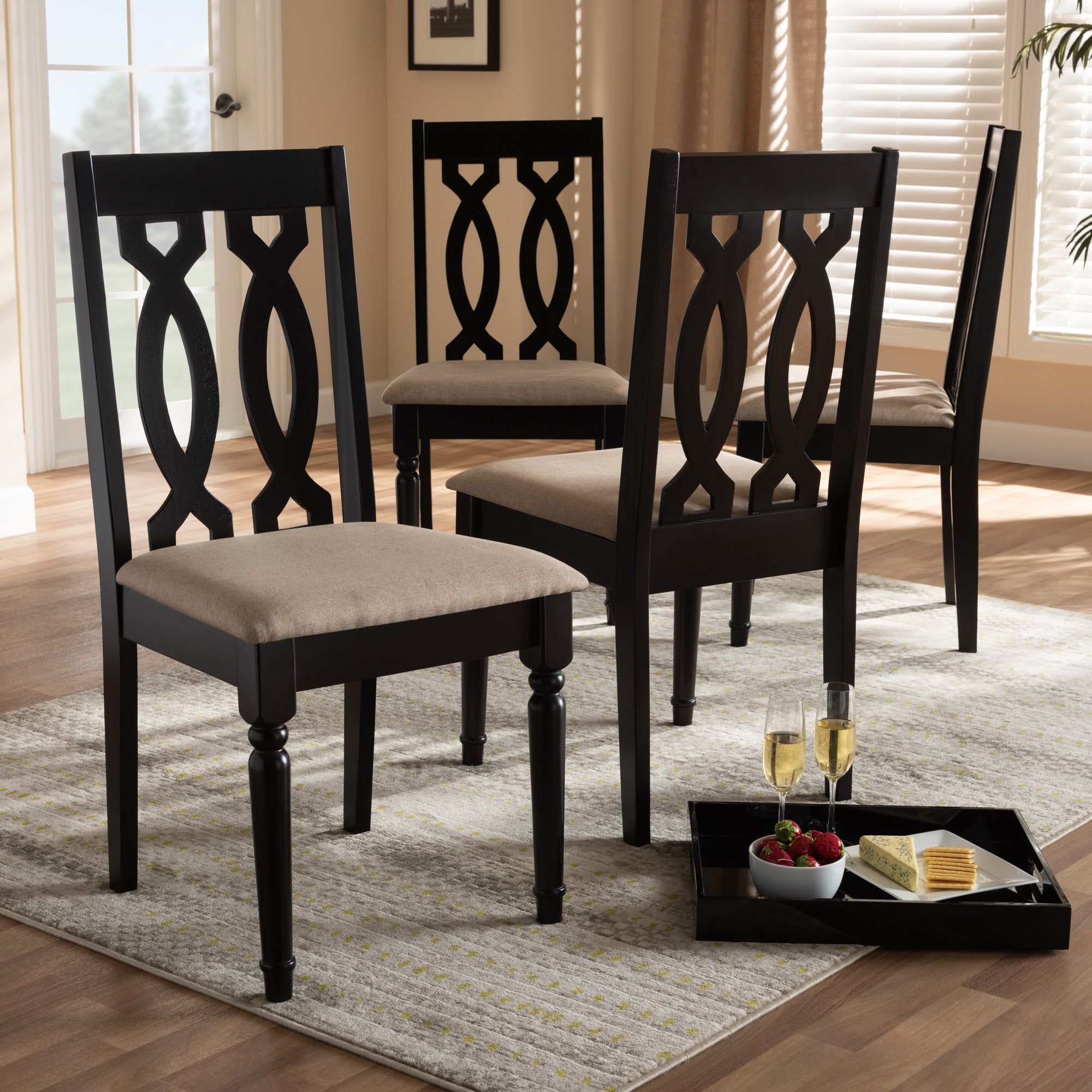 Baxton Studio Cherese Modern and Contemporary Sand Fabric Upholstered Espresso Brown Finished Wood Dining Chair (Set of 4)
