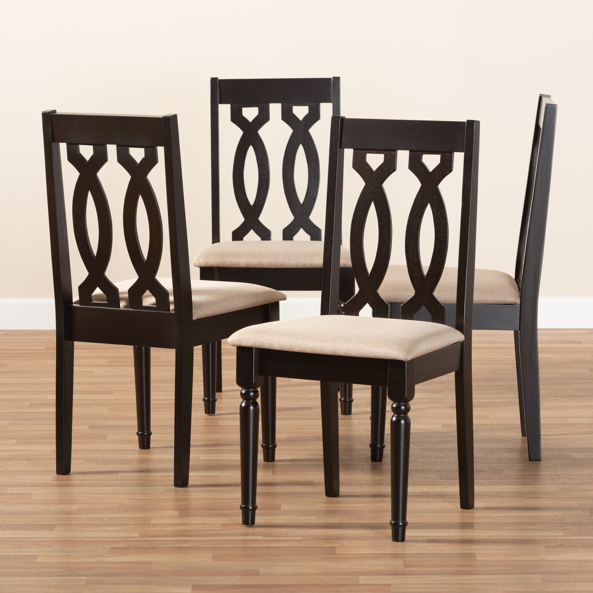 Baxton Studio Cherese Modern and Contemporary Sand Fabric Upholstered Espresso Brown Finished Wood Dining Chair (Set of 4)