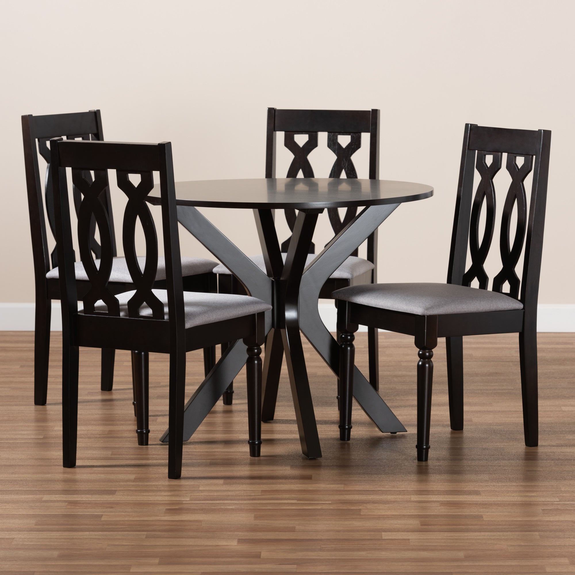 Baxton Studio Callie Modern and Contemporary Grey Fabric Upholstered and Dark Brown Finished Wood 5-Piece Dining Set