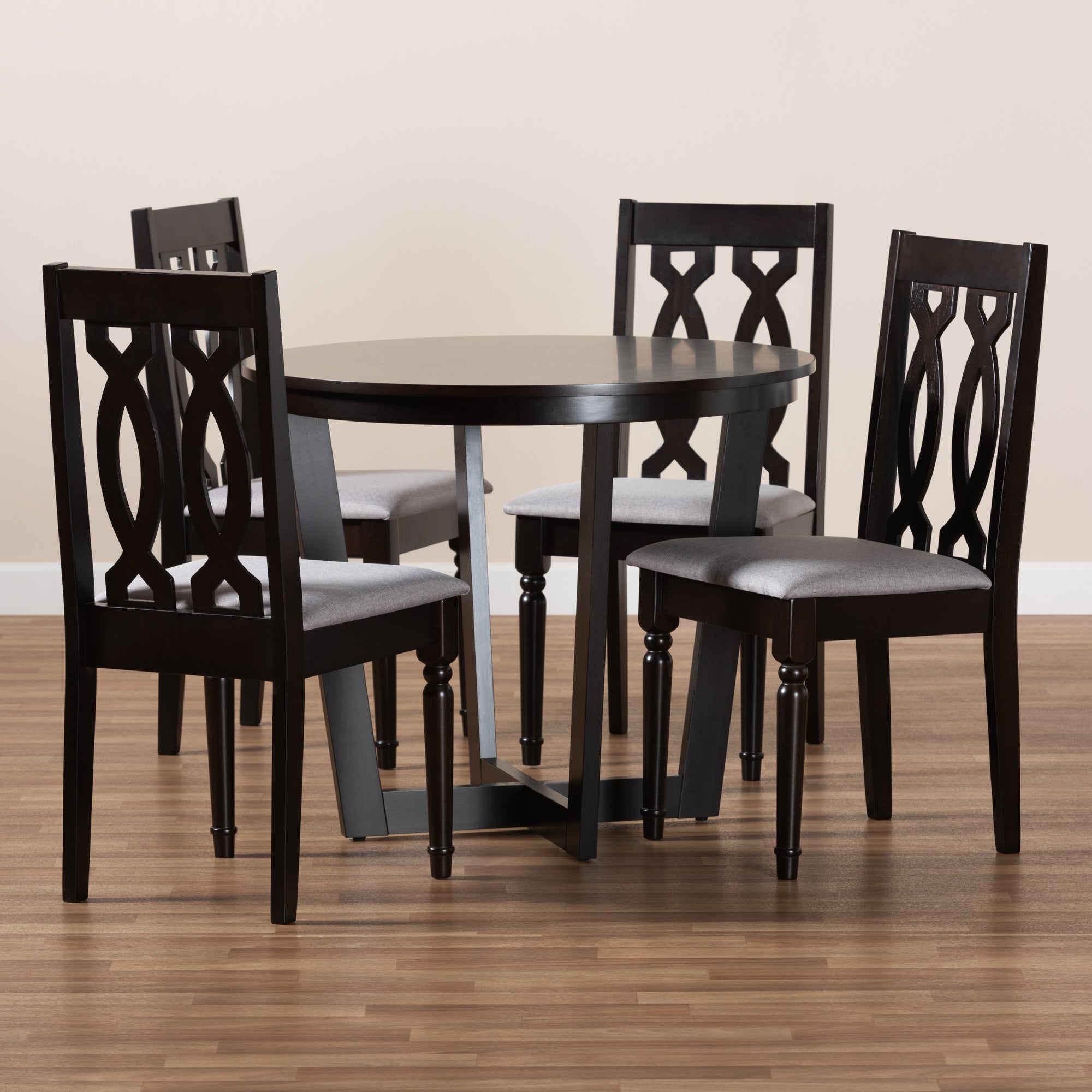 Baxton Studio Julie Modern and Contemporary Grey Fabric Upholstered and Dark Brown Finished Wood 5-Piece Dining Set