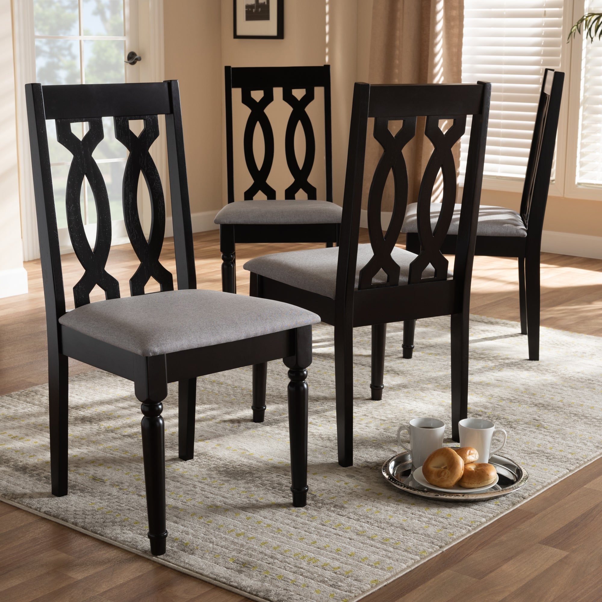 Baxton Studio Cherese Modern and Contemporary Grey Fabric Upholstered Espresso Brown Finished Wood Dining Chair (Set of 4)