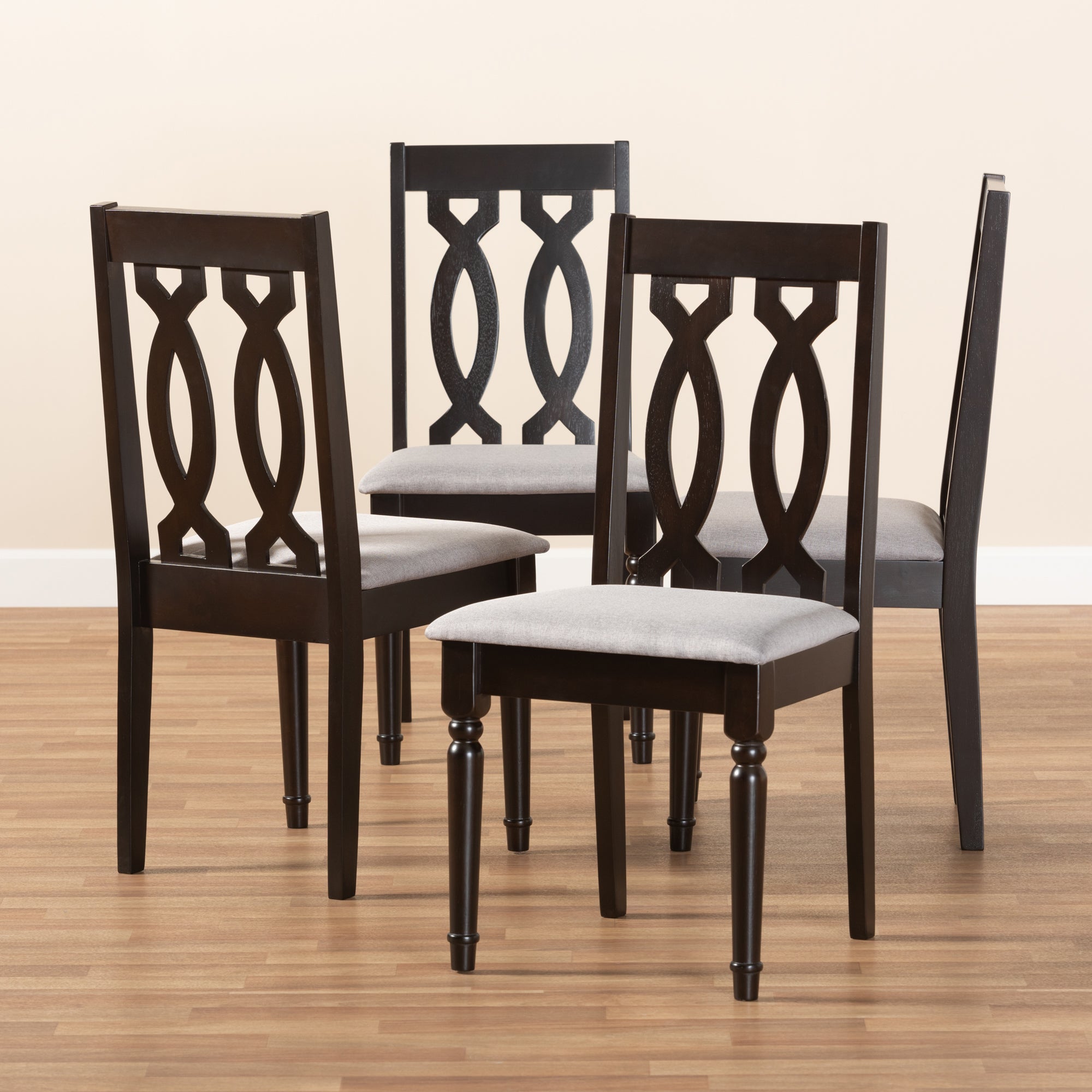 Baxton Studio Cherese Modern and Contemporary Grey Fabric Upholstered Espresso Brown Finished Wood Dining Chair (Set of 4)