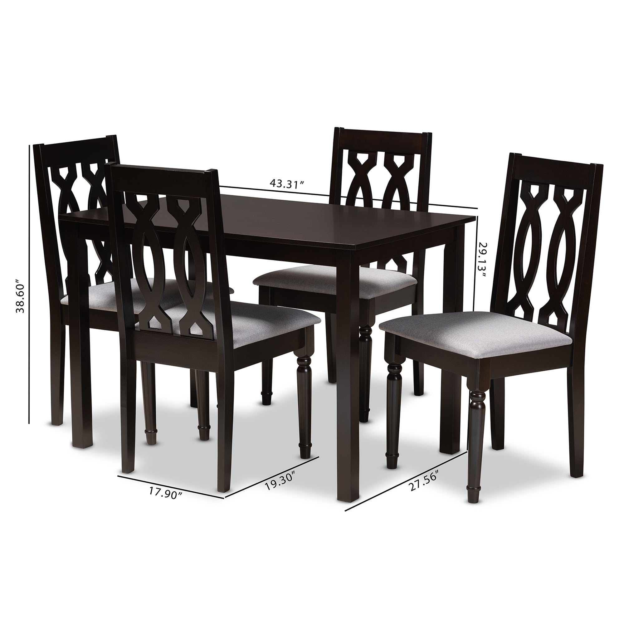 Baxton Studio Cherese Modern and Contemporary Grey Fabric Upholstered Espresso Brown Finished 5-Piece Wood Dining Set