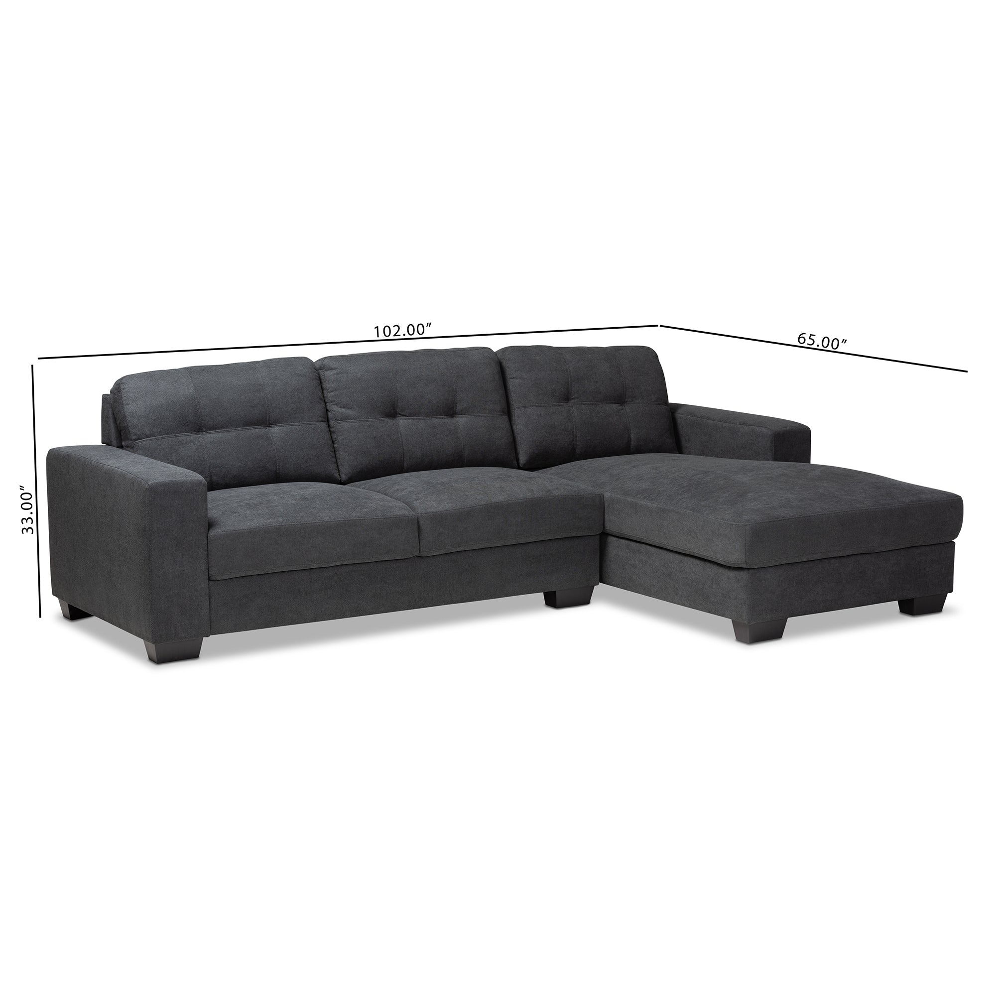 Baxton Studio Langley Modern and Contemporary Dark Grey Fabric Upholstered Sectional Sofa with Right Facing Chaise