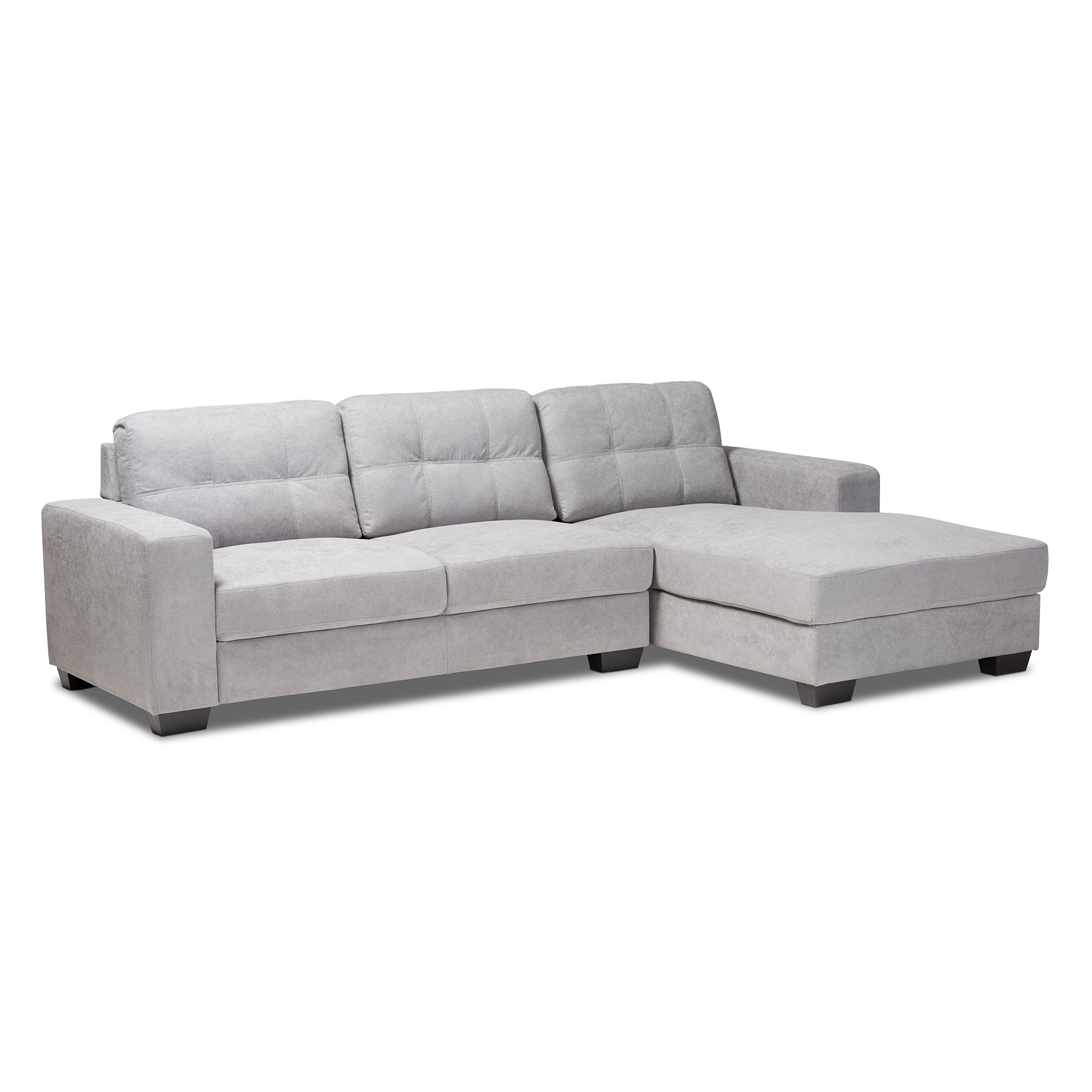 Baxton Studio Langley Modern and Contemporary Light Grey Fabric Upholstered Sectional Sofa with Right Facing Chaise