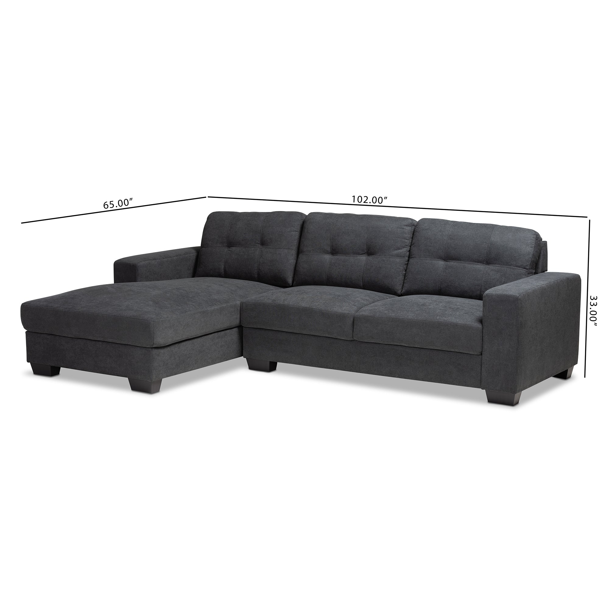 Baxton Studio Langley Modern and Contemporary Dark Grey Fabric Upholstered Sectional Sofa with Left Facing Chaise