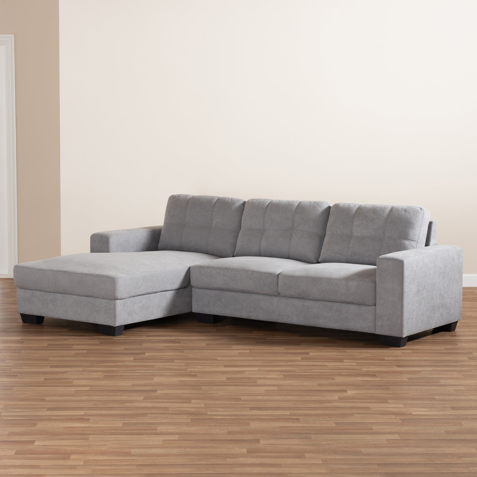 Baxton Studio Langley Modern and Contemporary Light Grey Fabric Upholstered Sectional Sofa with Left Facing Chaise