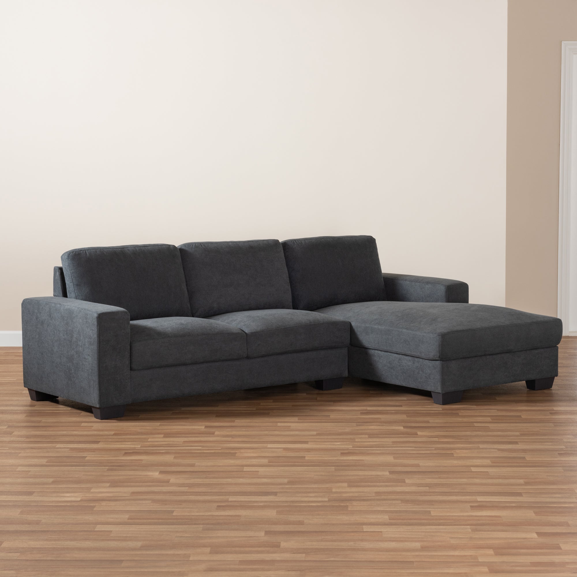 Baxton Studio Nevin Modern and Contemporary Dark Grey Fabric Upholstered Sectional Sofa with Right Facing Chaise