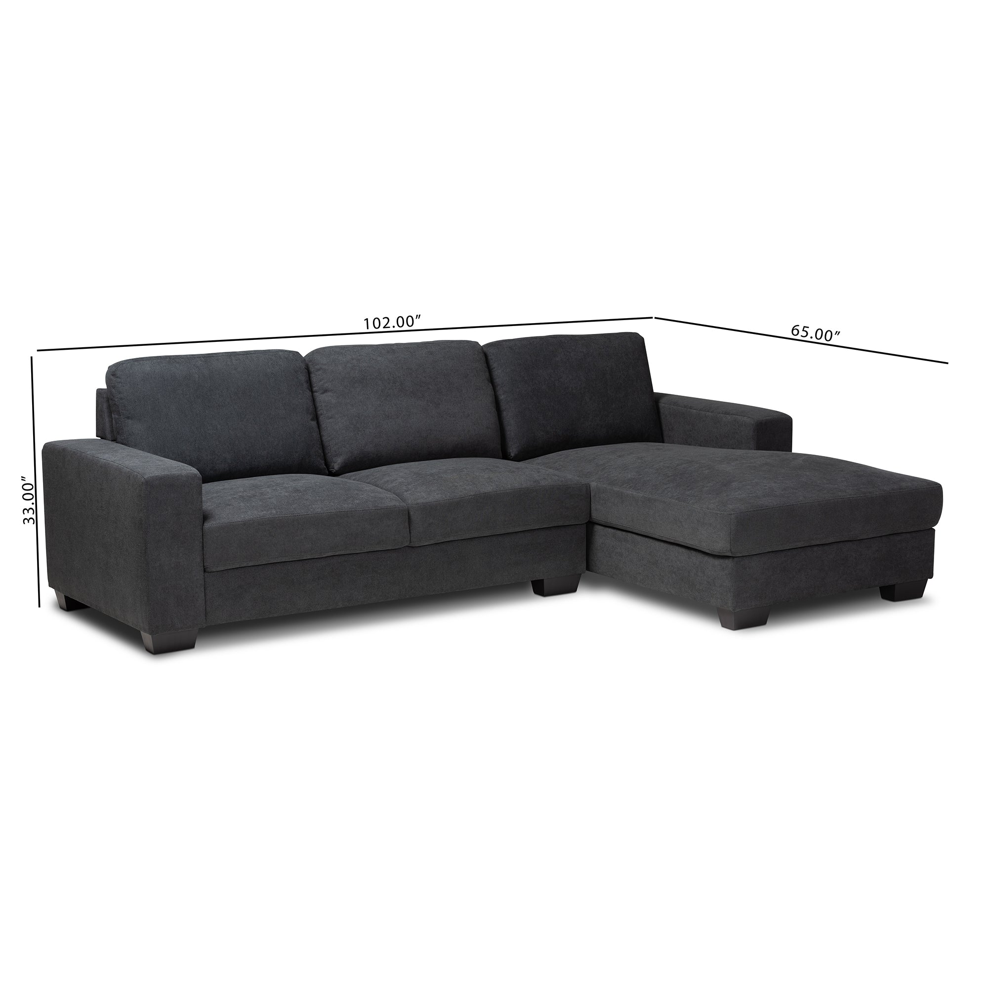 Baxton Studio Nevin Modern and Contemporary Dark Grey Fabric Upholstered Sectional Sofa with Right Facing Chaise