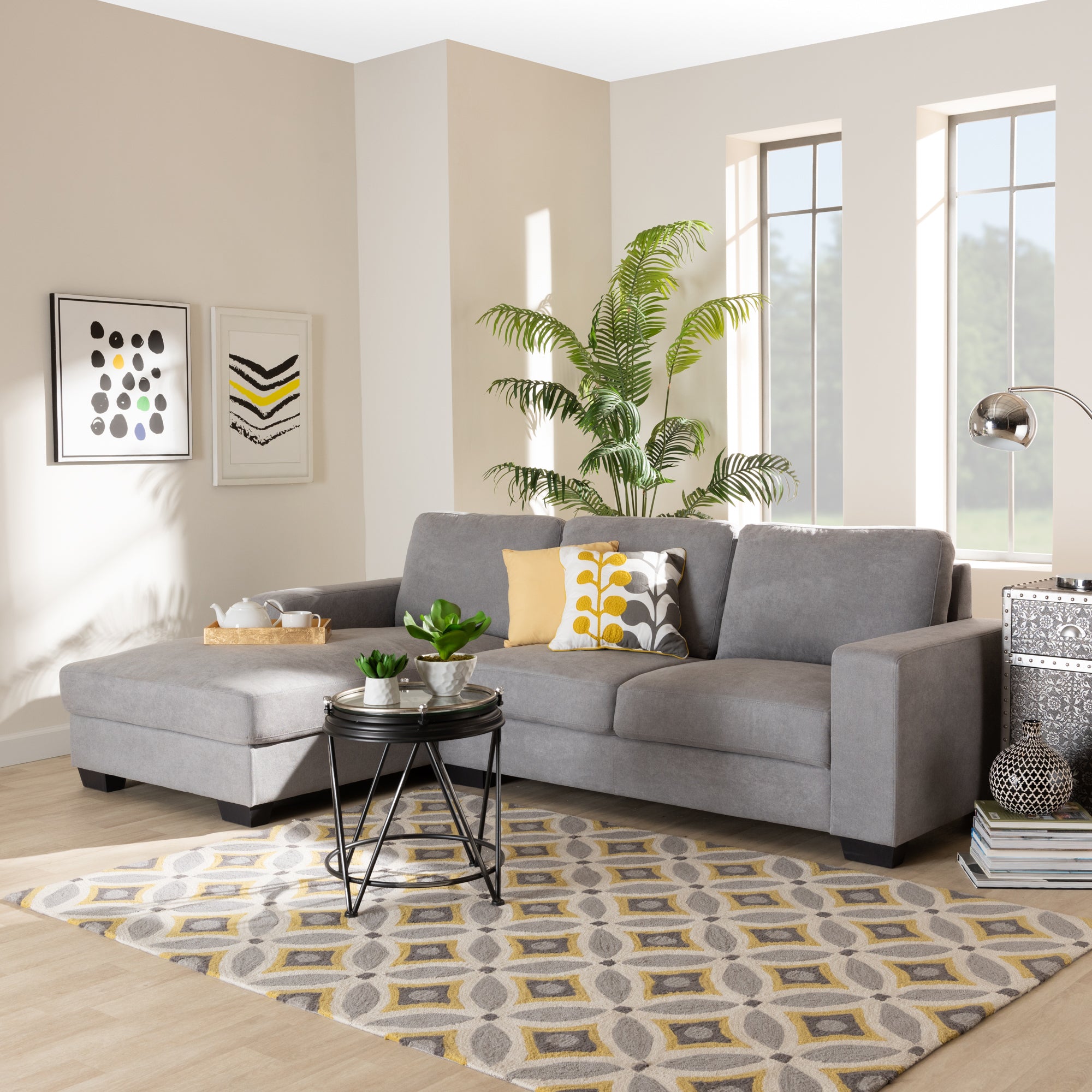 Baxton Studio Nevin Modern and Contemporary Light Grey Fabric Upholstered Sectional Sofa with Left Facing Chaise