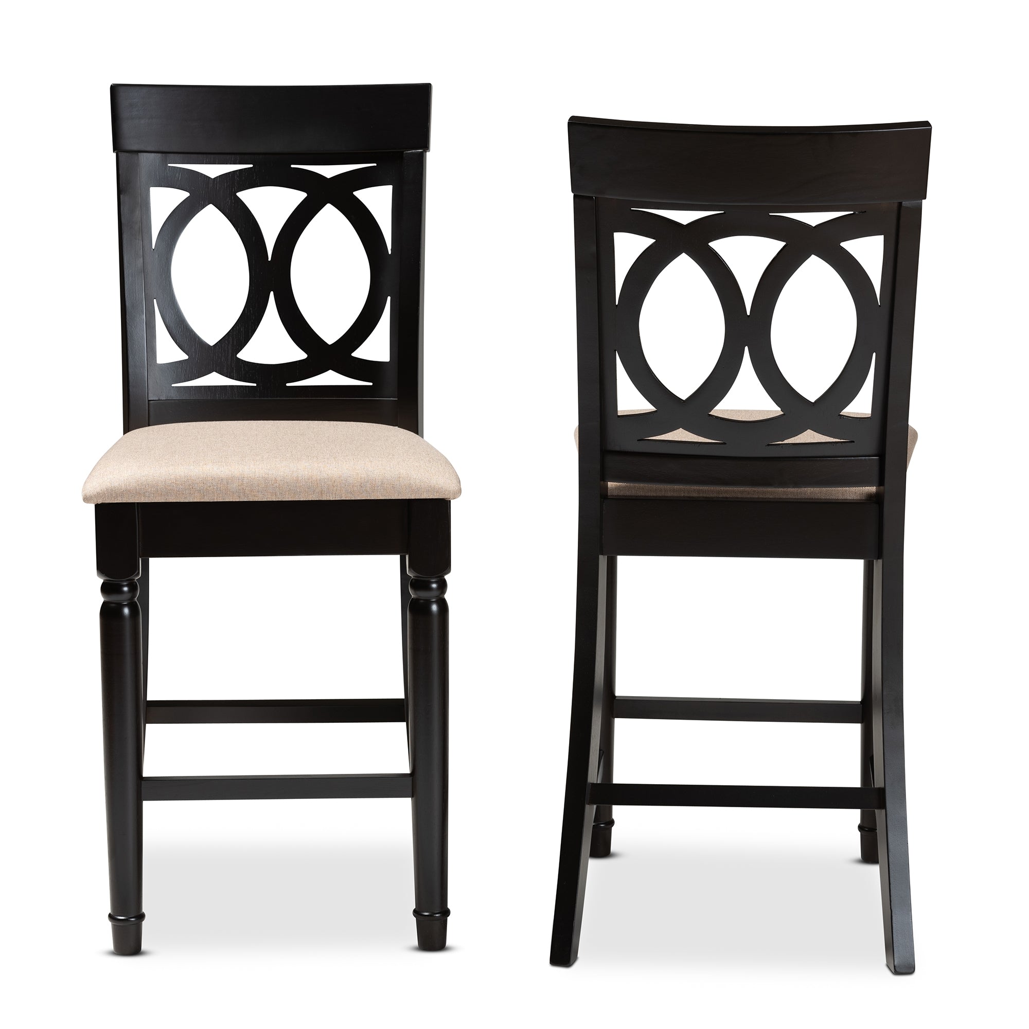 Baxton Studio Verina Modern and Contemporary Sand Fabric Upholstered Espresso Brown Finished Wood Counter Stool (Set of 2)
