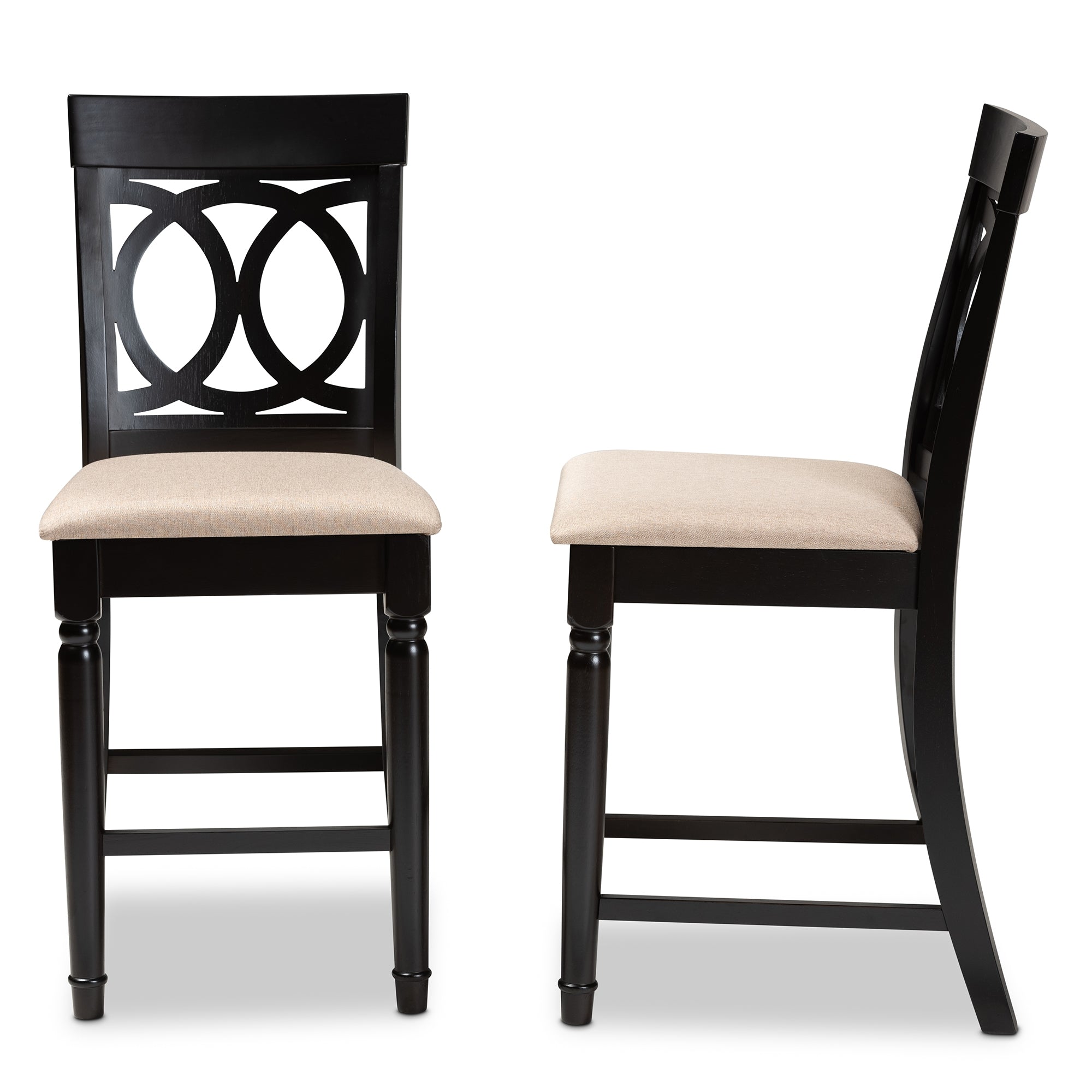 Baxton Studio Verina Modern and Contemporary Sand Fabric Upholstered Espresso Brown Finished Wood Counter Stool (Set of 2)