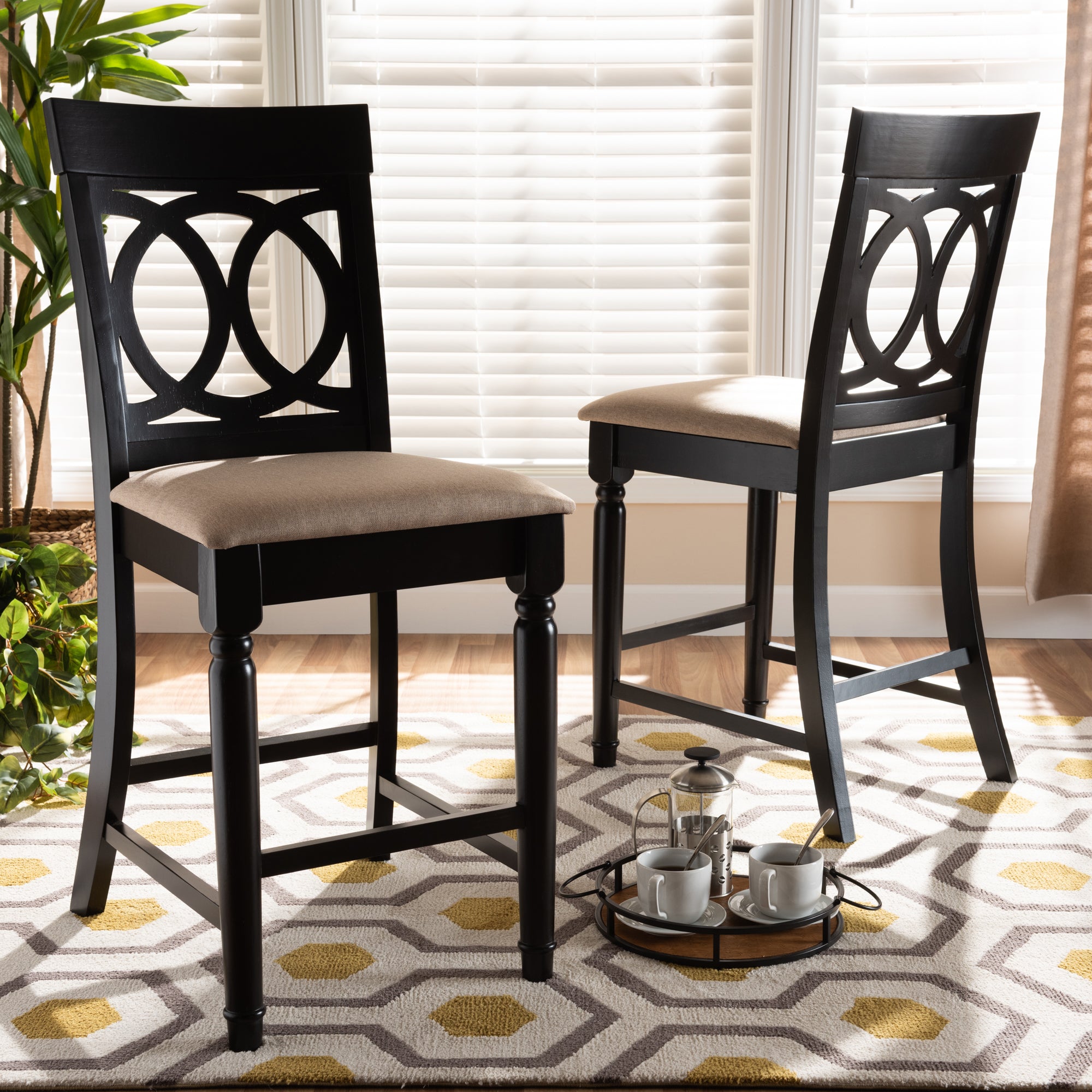 Baxton Studio Verina Modern and Contemporary Sand Fabric Upholstered Espresso Brown Finished Wood Counter Stool (Set of 2)