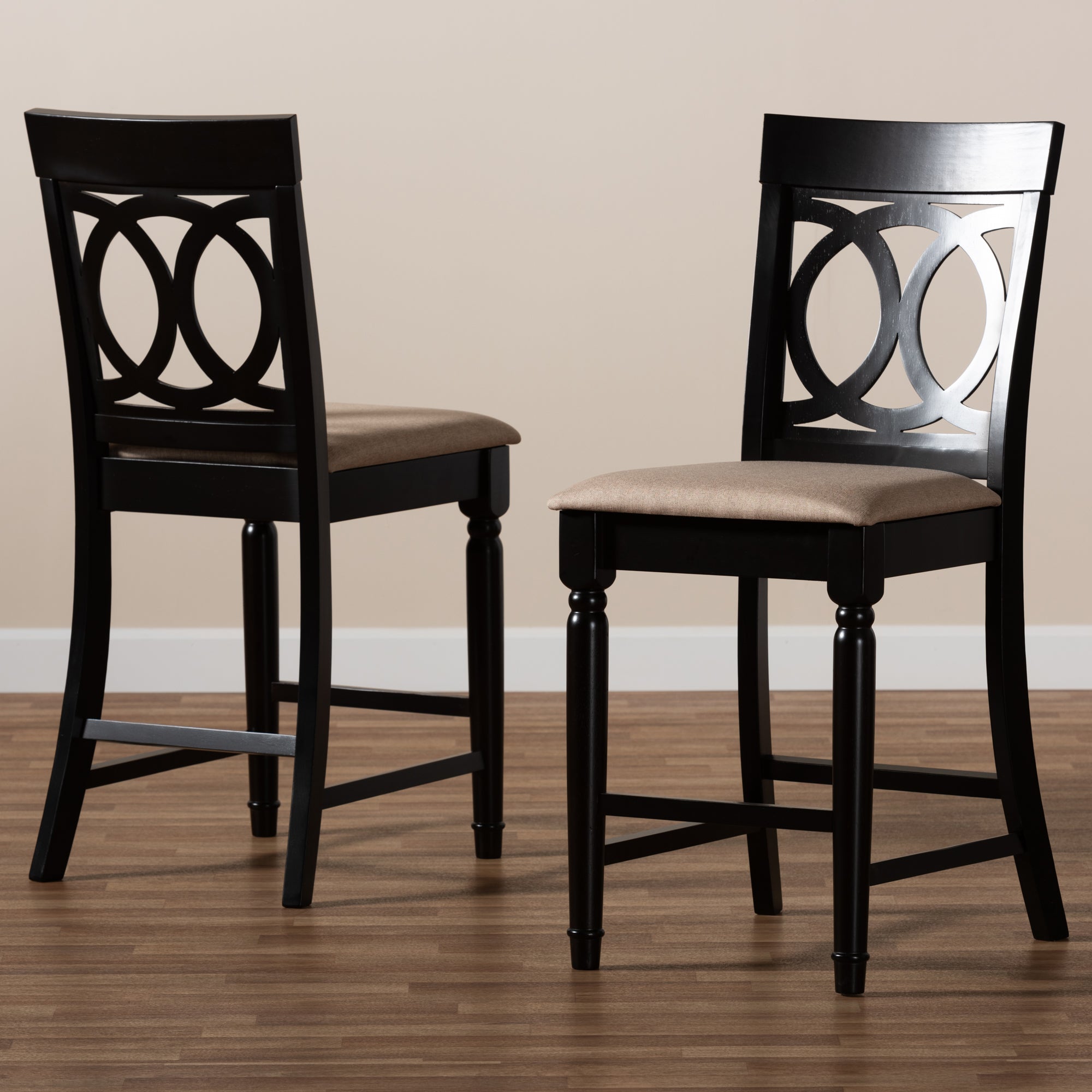 Baxton Studio Verina Modern and Contemporary Sand Fabric Upholstered Espresso Brown Finished Wood Counter Stool (Set of 2)