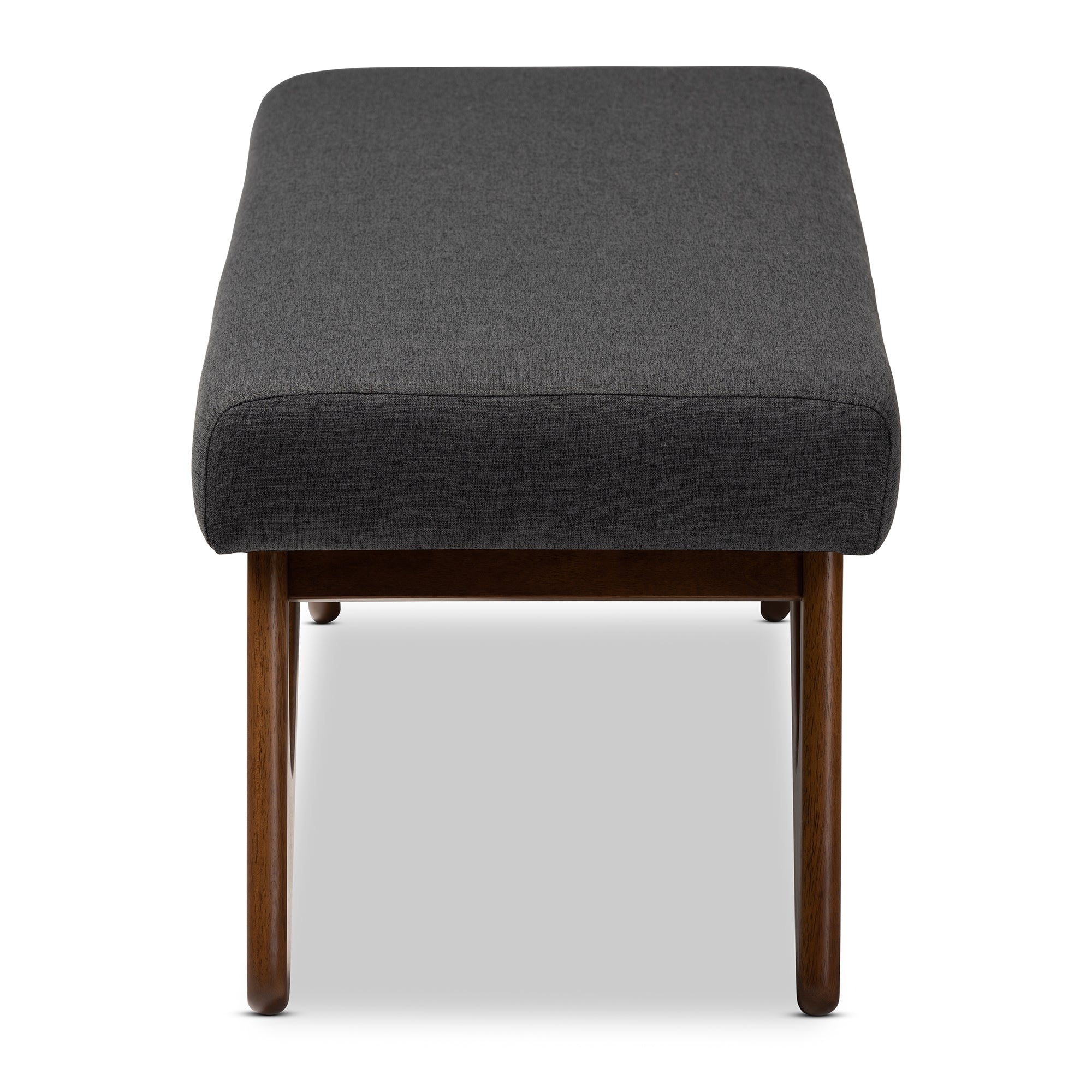 Baxton Studio Rika Mid-Century Modern Dark Grey Fabric Upholstered Walnut Brown Finished Boomerang Bench