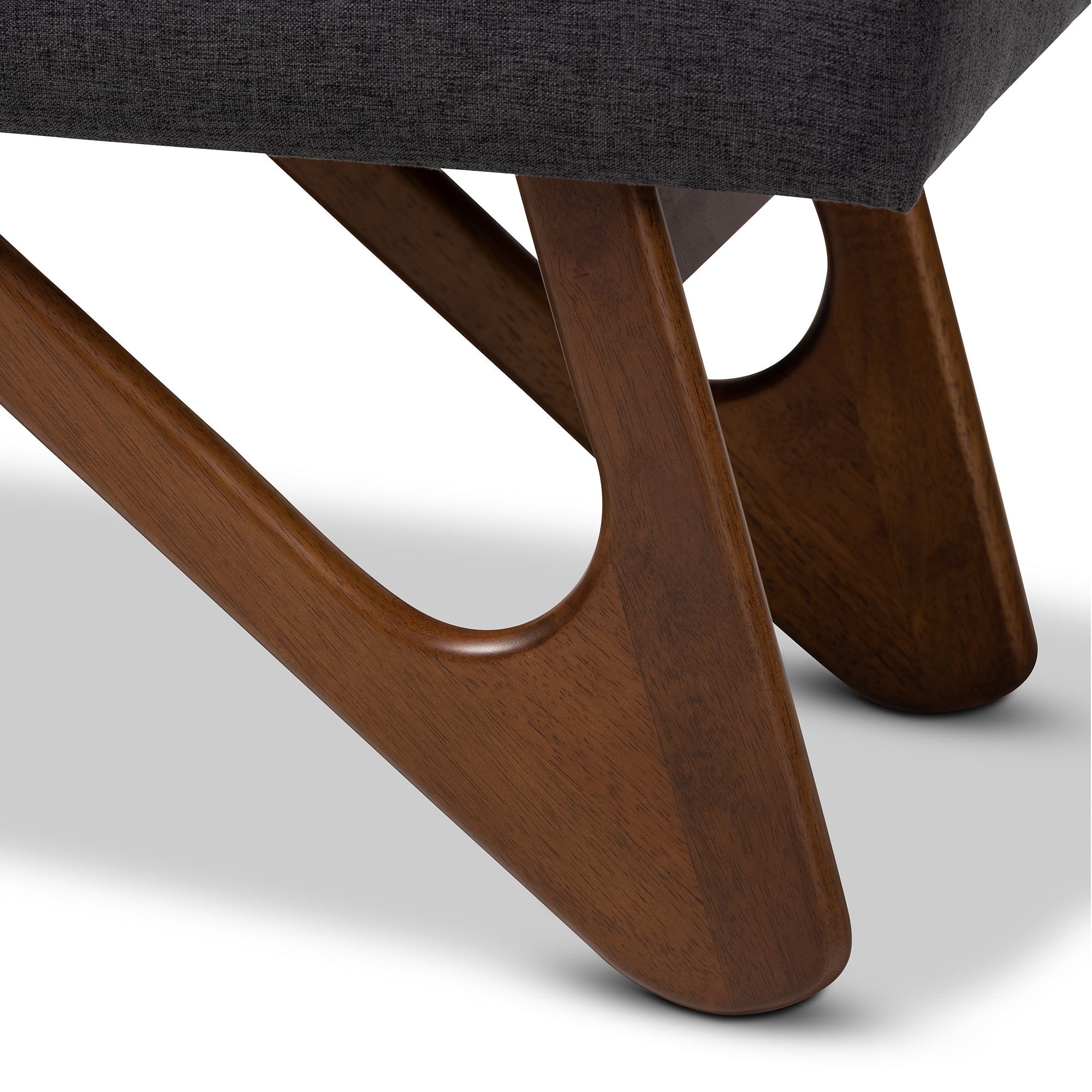 Baxton Studio Rika Mid-Century Modern Dark Grey Fabric Upholstered Walnut Brown Finished Boomerang Bench
