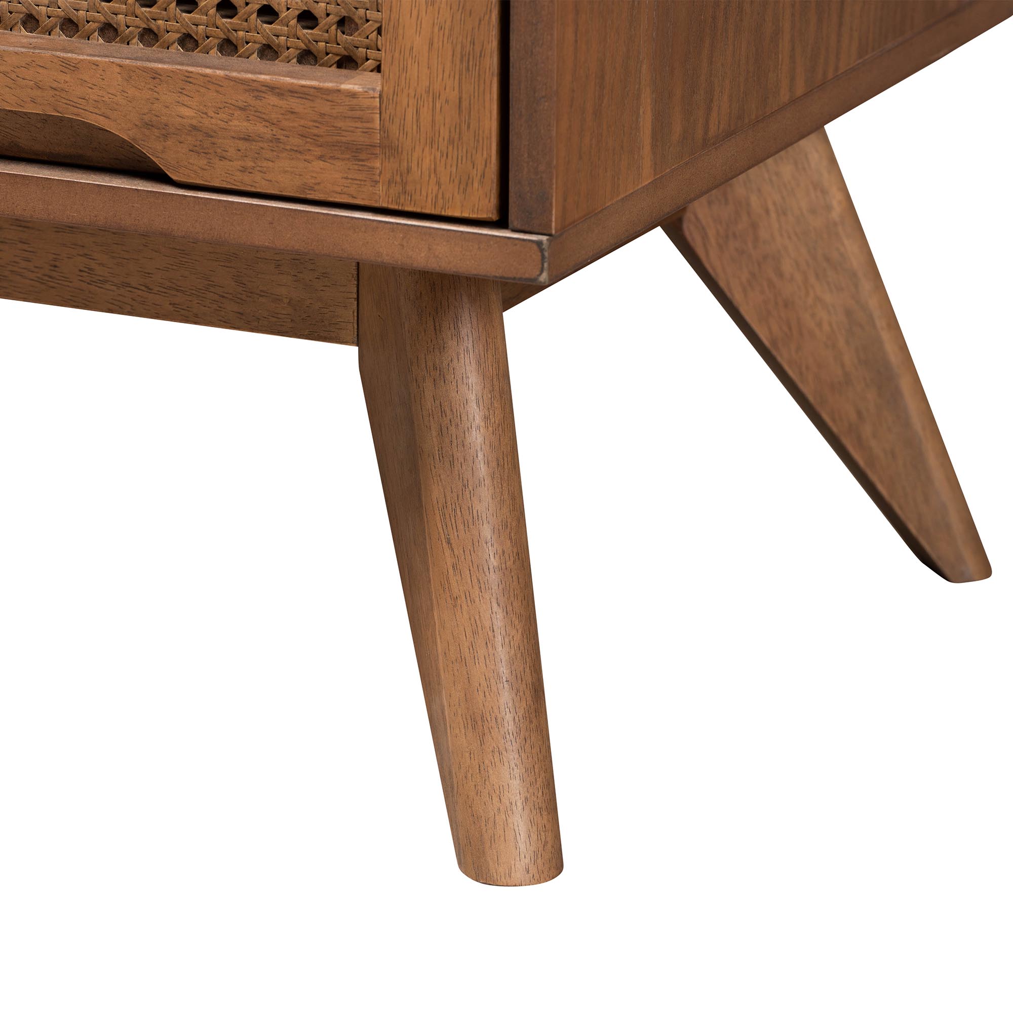 Baxton Studio Melora Mid-Century Modern Walnut Brown Finished Wood and Rattan Full Size 5-Piece Bedroom Set