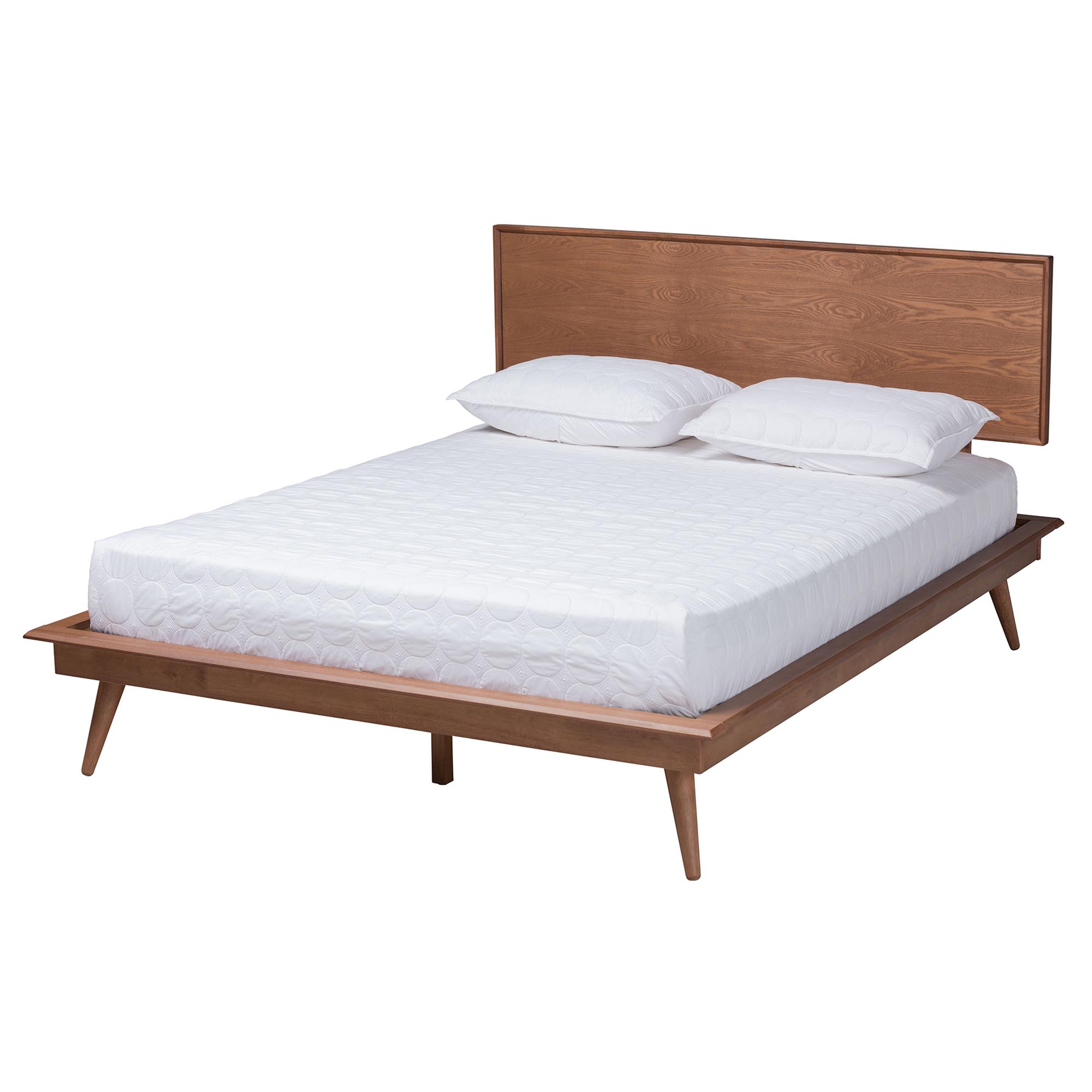 Baxton Studio Melora Mid-Century Modern Walnut Brown Finished Wood and Rattan Full Size 4-Piece Bedroom Set