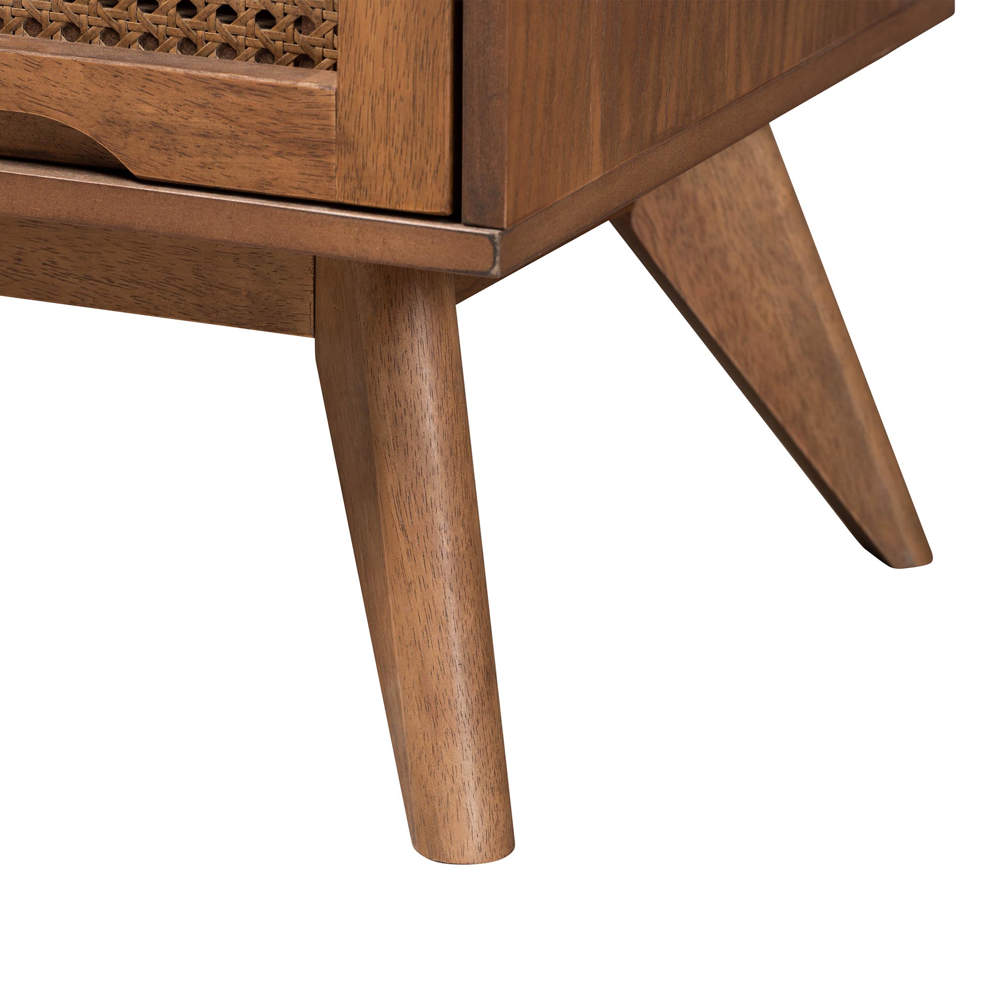 Baxton Studio Melora Mid-Century Modern Walnut Brown Finished Wood and Rattan Full Size 4-Piece Bedroom Set