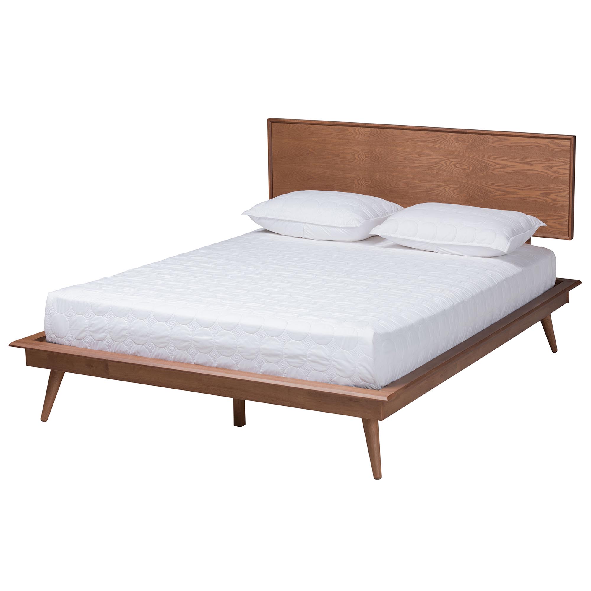 Baxton Studio Melora Mid-Century Modern Walnut Brown Finished Wood and Rattan Full Size 3-Piece Bedroom Set