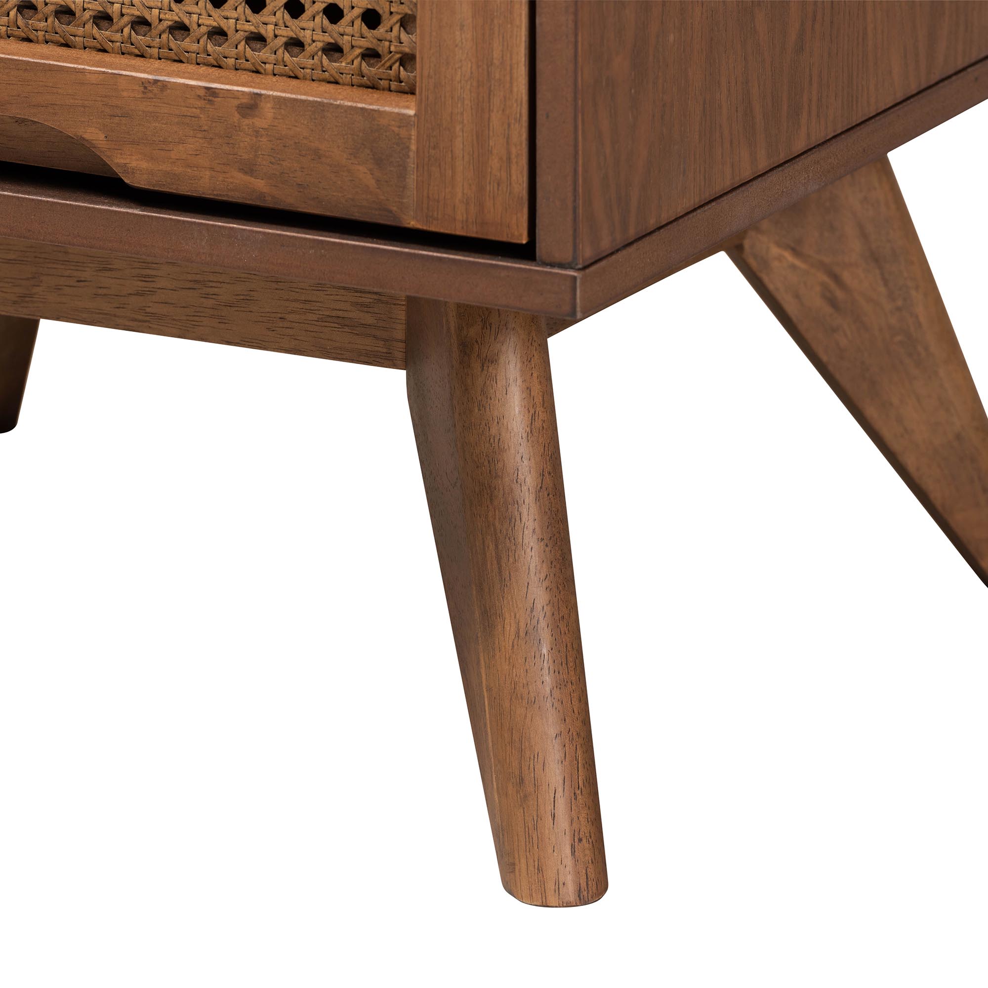Baxton Studio Melora Mid-Century Modern Walnut Brown Finished Wood and Rattan Full Size 3-Piece Bedroom Set