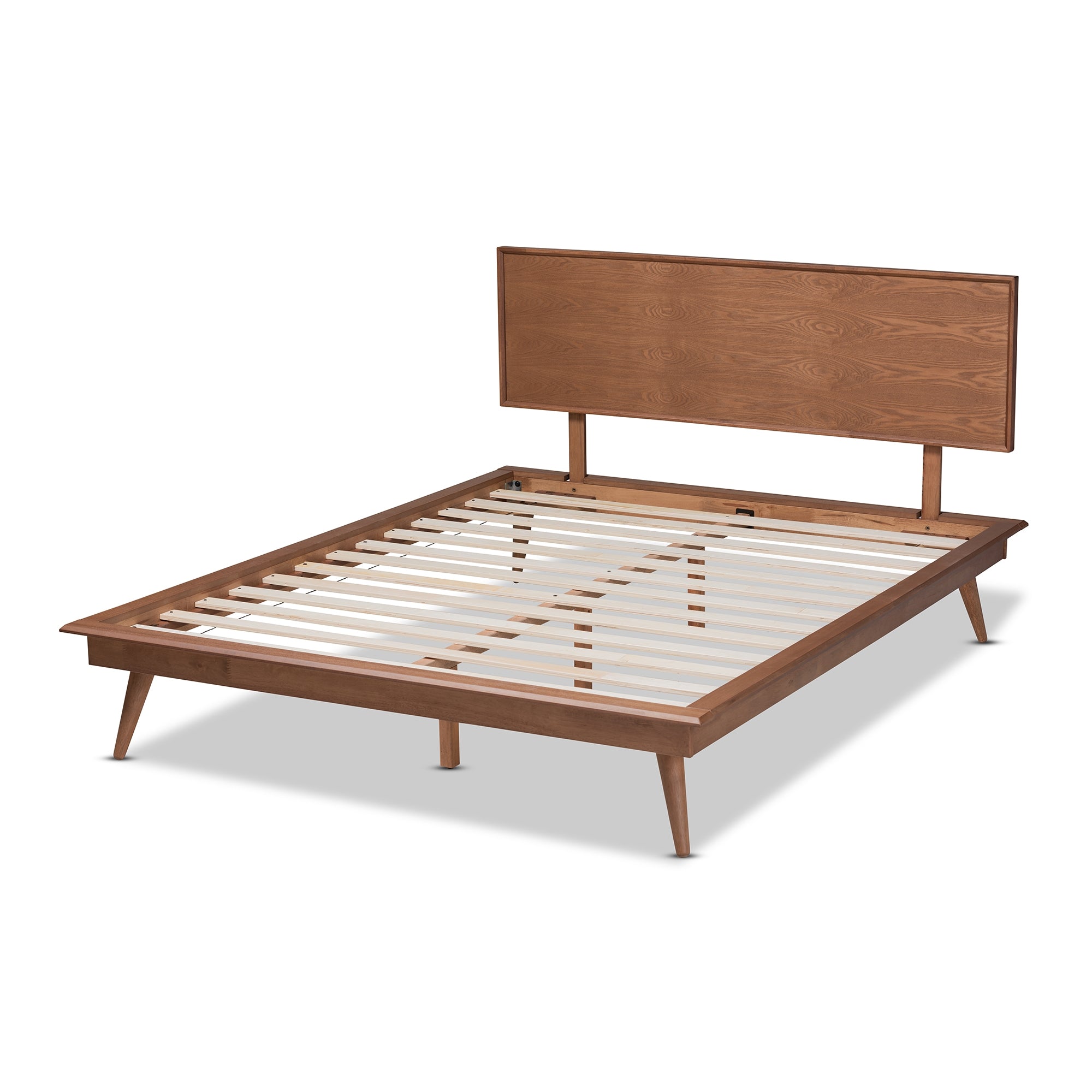 Baxton Studio Karine Mid-Century Modern Walnut Brown Finished Wood Queen Size Platform Bed
