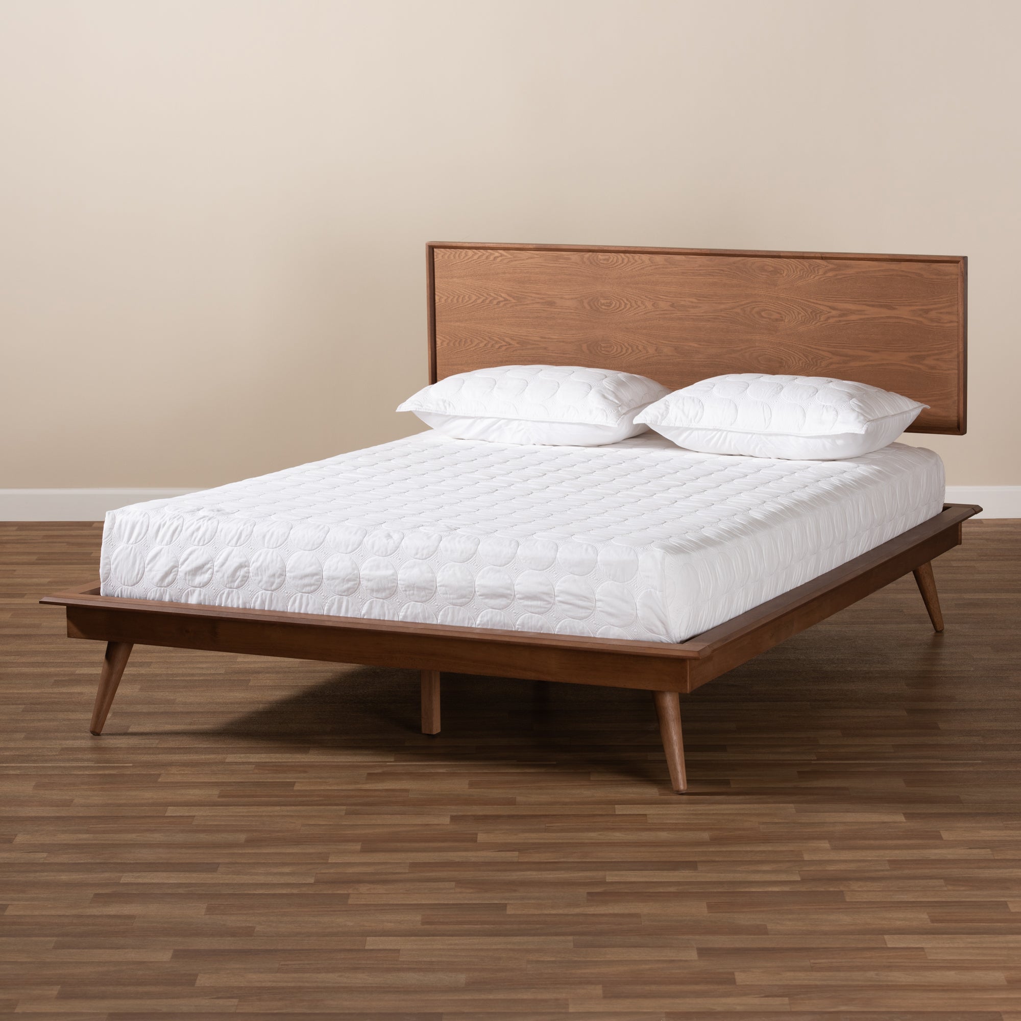 Baxton Studio Karine Mid-Century Modern Walnut Brown Finished Wood Full Size Platform Bed