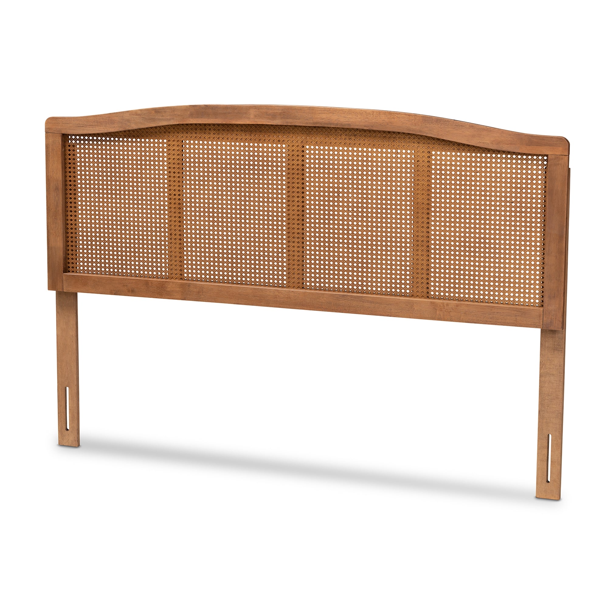 Baxton Studio Marieke Mid-Century Modern Ash Wanut Finished Wood and Synthetic Rattan Full Size Headboard