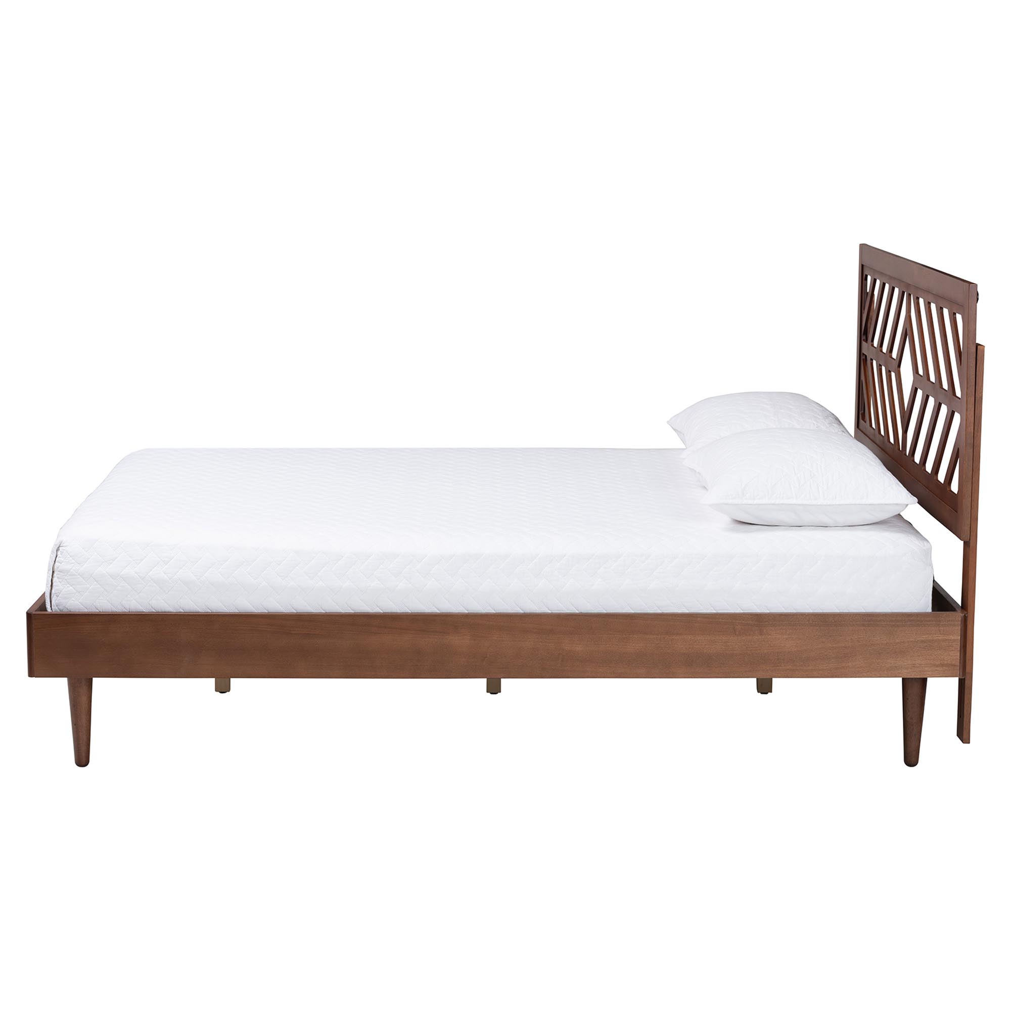 Baxton Studio Zola Platform Bed - Mid-Century Modern Bed with Cutout Headboard and Rounded Legs for Modern or Boho Bedrooms, Queen