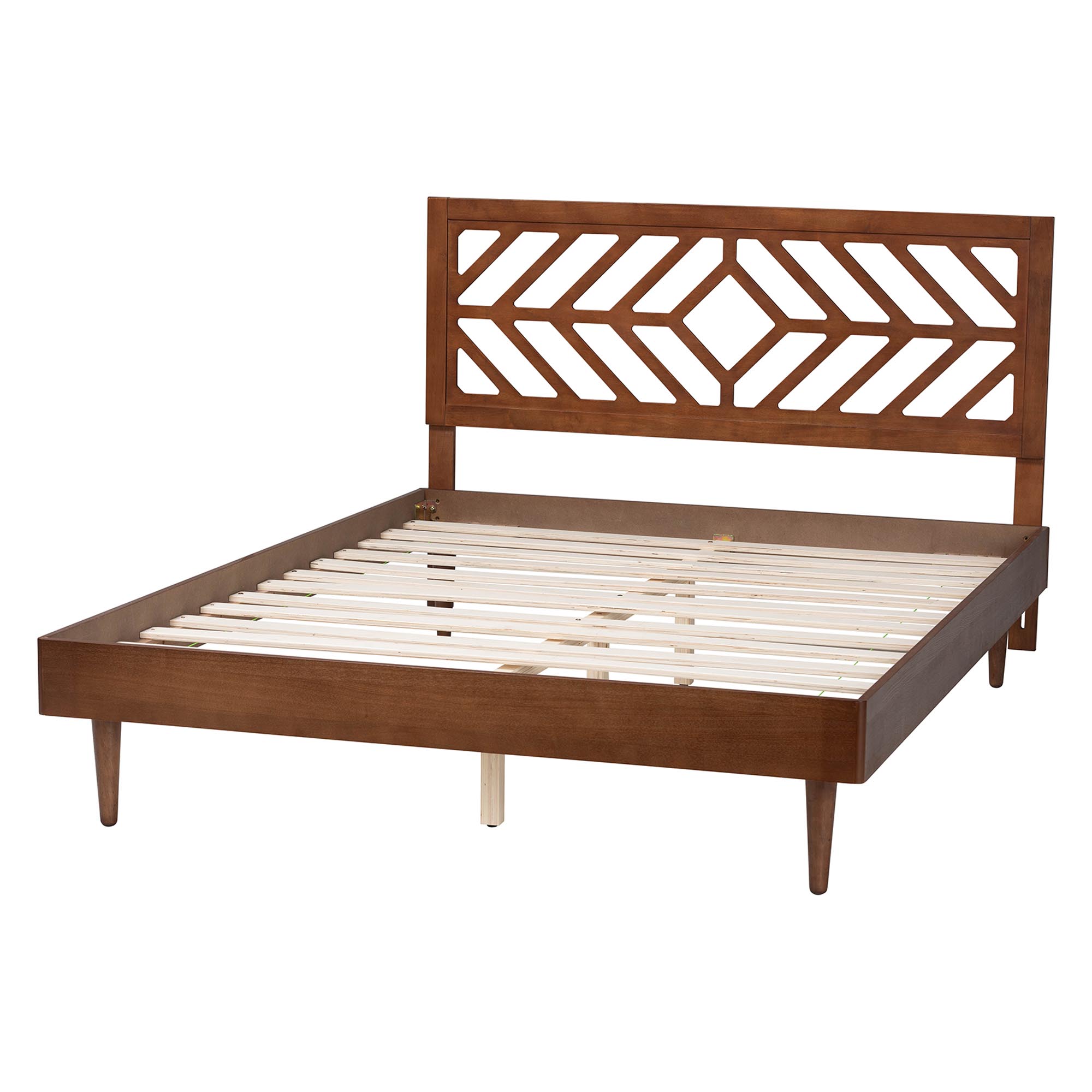 Baxton Studio Zola Platform Bed - Mid-Century Modern Bed with Cutout Headboard and Rounded Legs for Modern or Boho Bedrooms, Queen