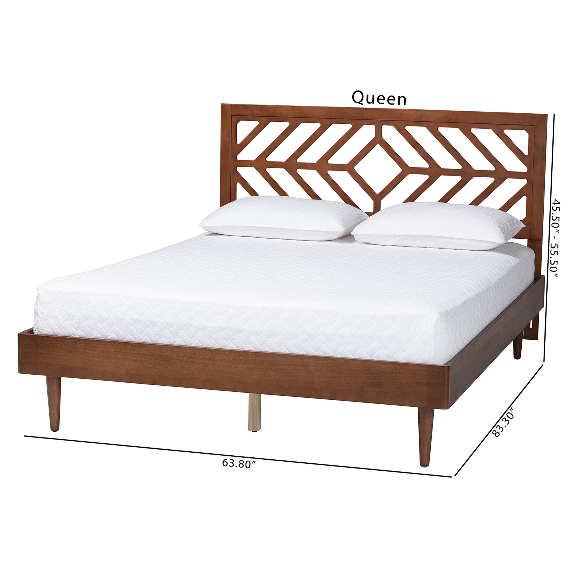 Baxton Studio Zola Platform Bed - Mid-Century Modern Bed with Cutout Headboard and Rounded Legs for Modern or Boho Bedrooms, Queen