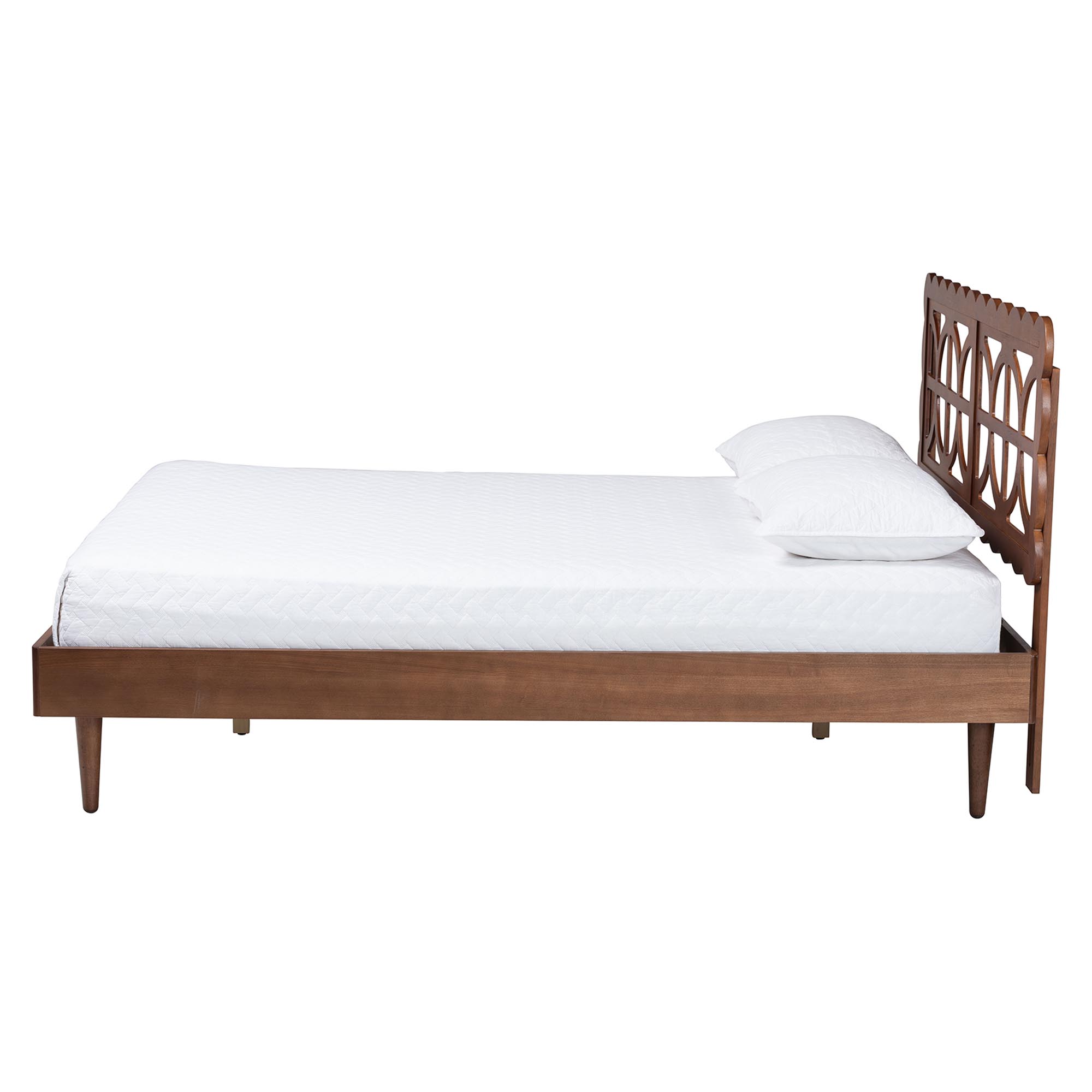 Baxton Studio Onyeka Platform Bed - Mid-Century Modern Bed with Lasercut Headboard and Scalloped Detailing for Bedroom or Guestroom, Queen