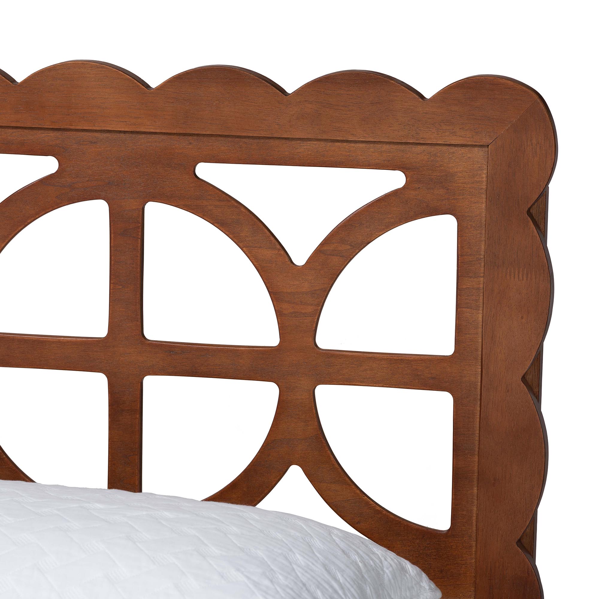 Baxton Studio Onyeka Platform Bed - Mid-Century Modern Bed with Lasercut Headboard and Scalloped Detailing for Bedroom or Guestroom, Queen