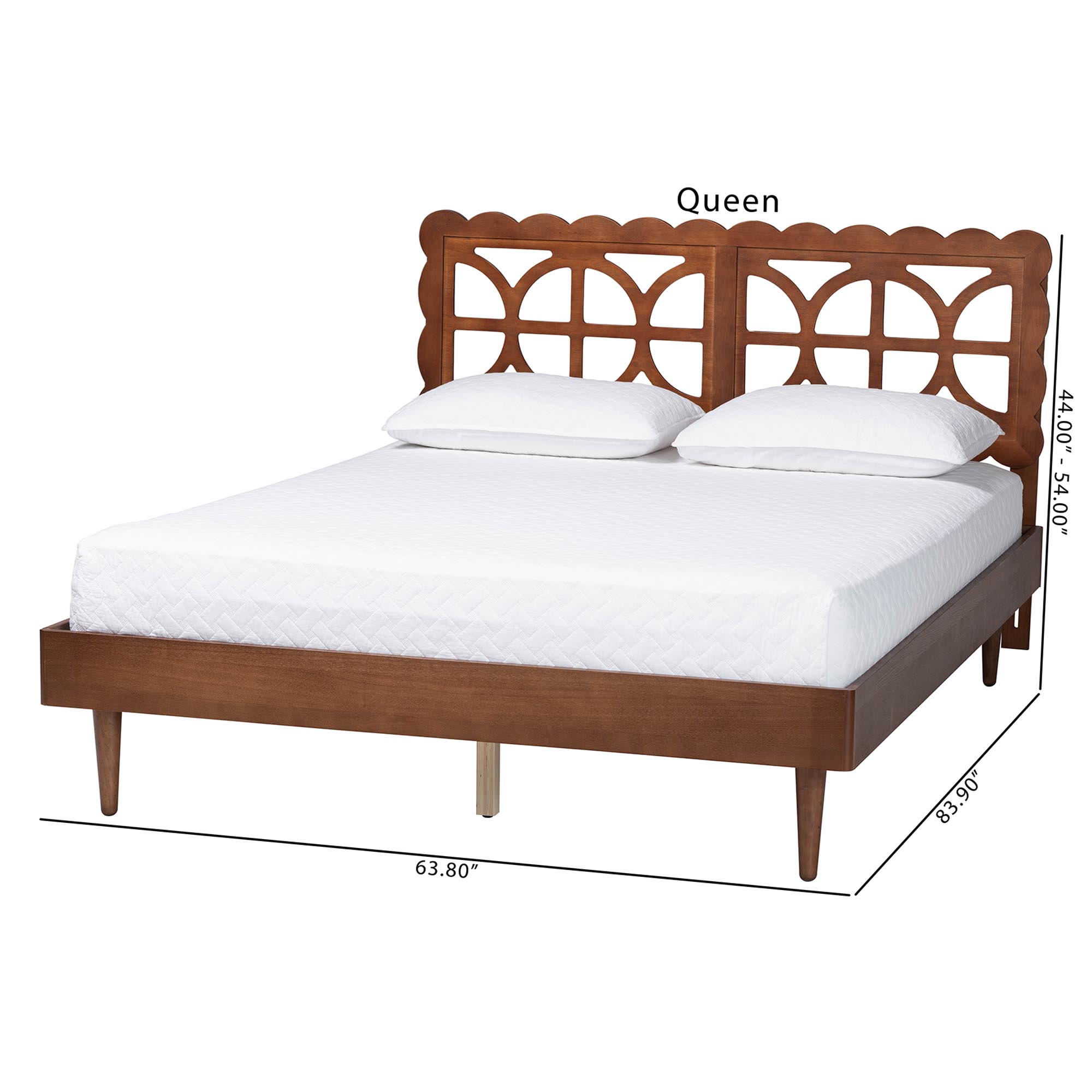 Baxton Studio Onyeka Platform Bed - Mid-Century Modern Bed with Lasercut Headboard and Scalloped Detailing for Bedroom or Guestroom, Queen