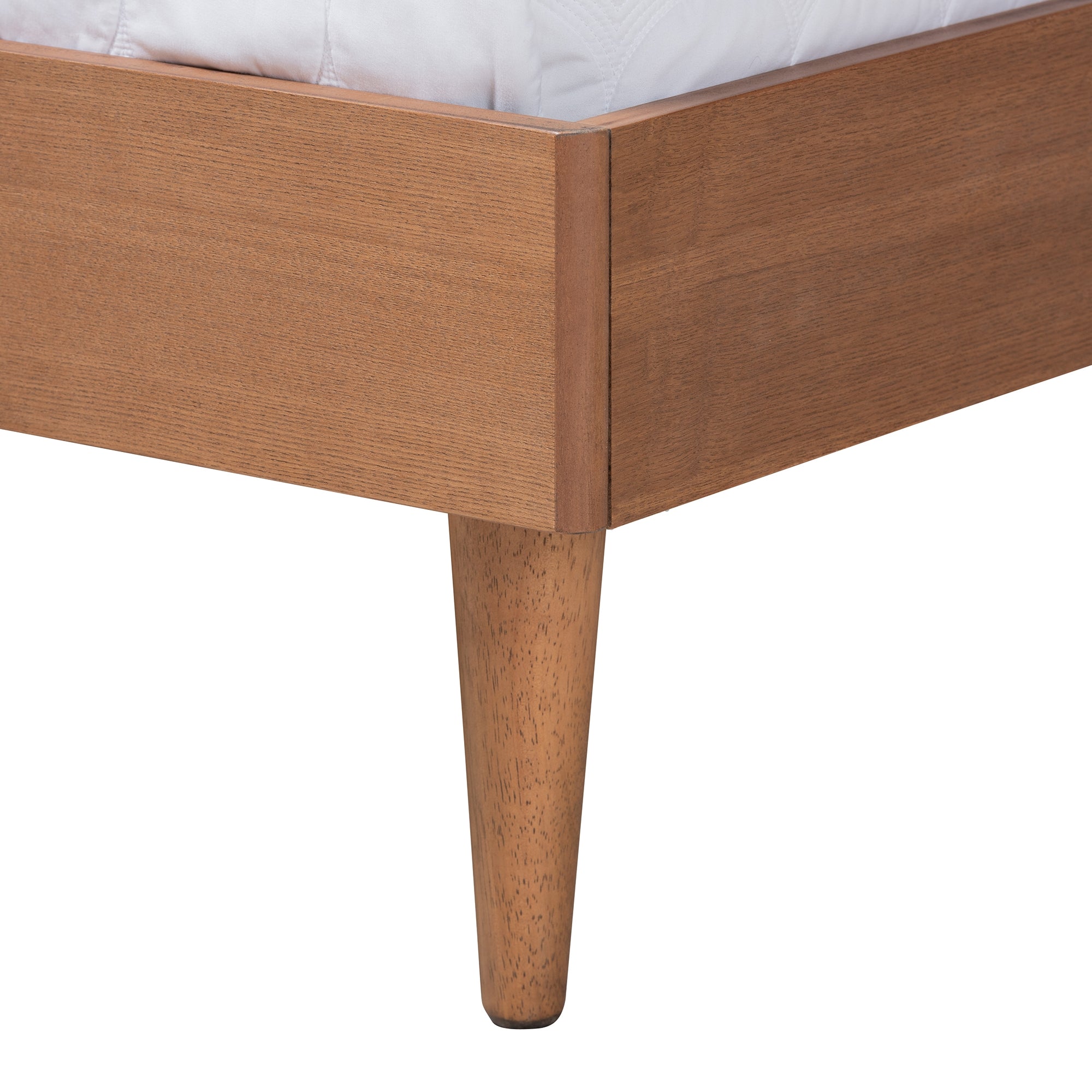 Baxton Studio Rina Mid-Century Modern Ash Walnut Finished Wood 4-Piece Queen Size Bedroom Set with Synthetic Rattan
