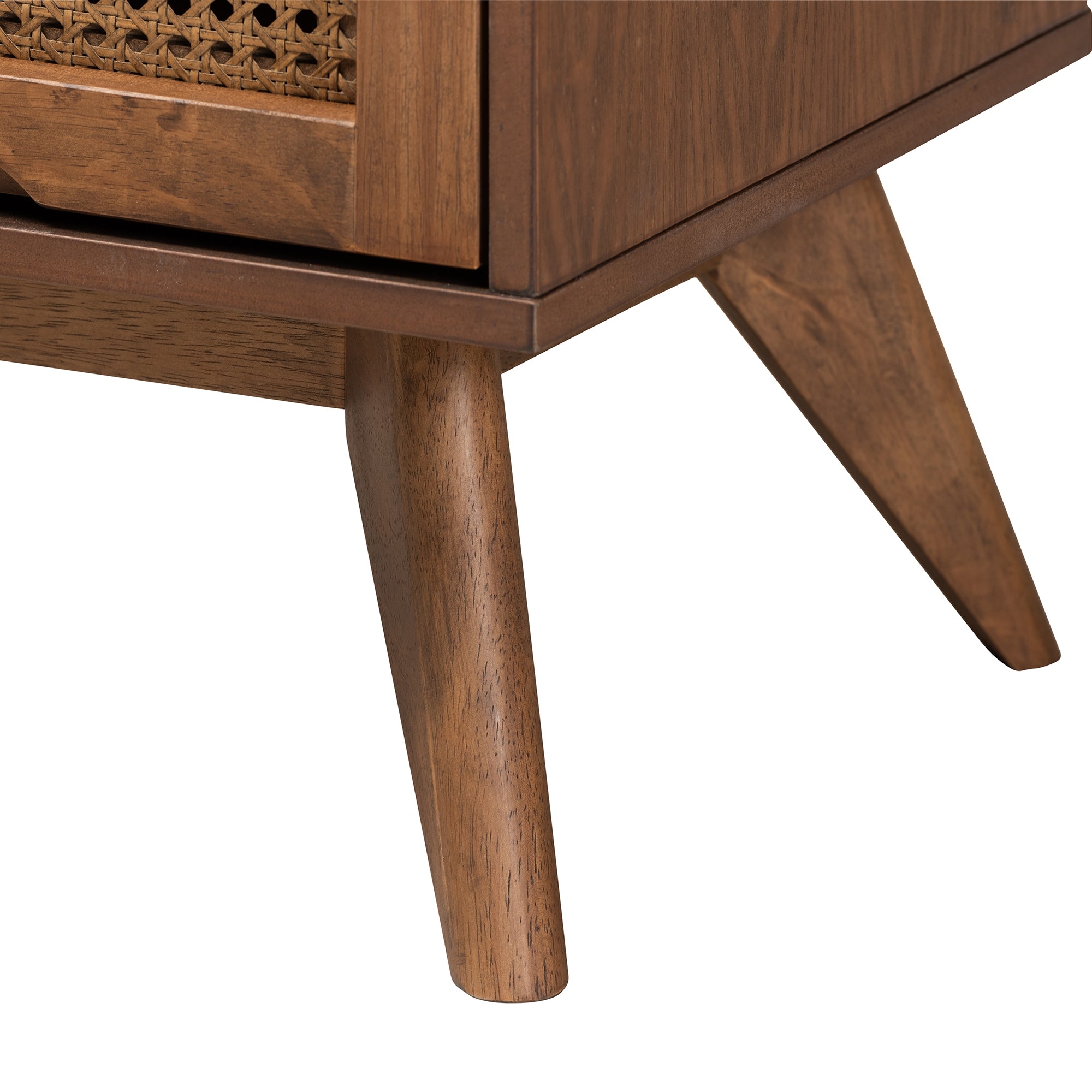 Baxton Studio Rina Mid-Century Modern Ash Walnut Finished Wood 3-Piece King Size Bedroom Set with Synthetic Rattan