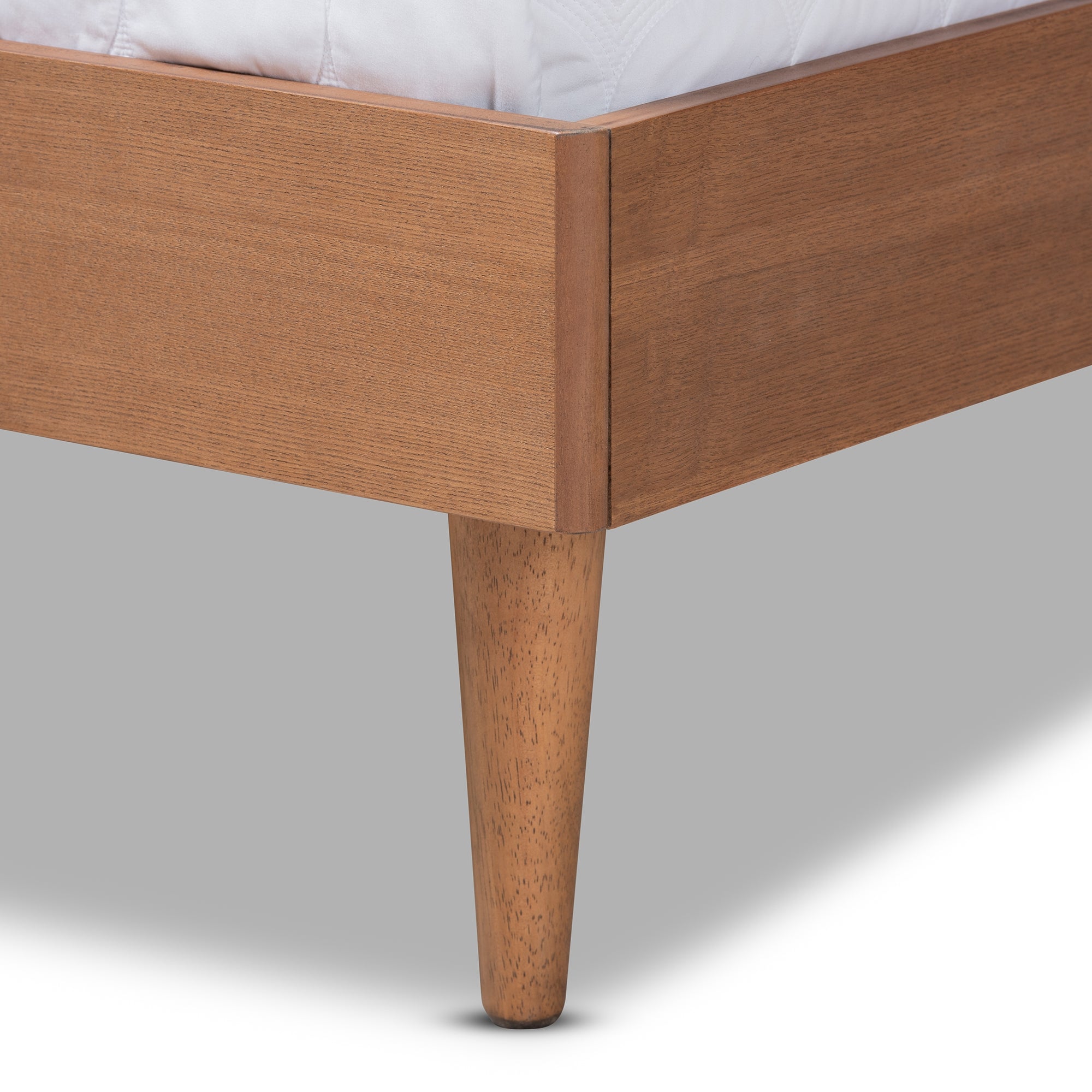 Baxton Studio Rina Mid-Century Modern Ash Wanut Finished Wood and Synthetic Rattan Queen Size Platform Bed with Wrap-Around Headboard