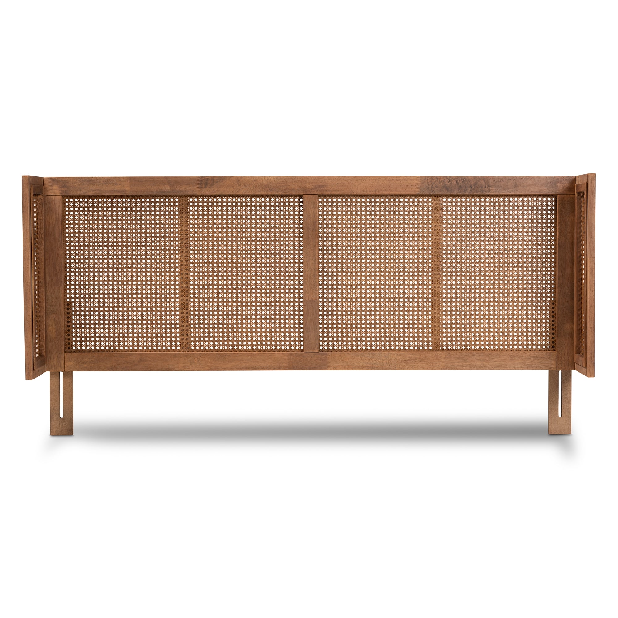 Baxton Studio Rina Mid-Century Modern Ash Wanut Finished Wood and Synthetic Rattan King Size Wrap-Around Headboard