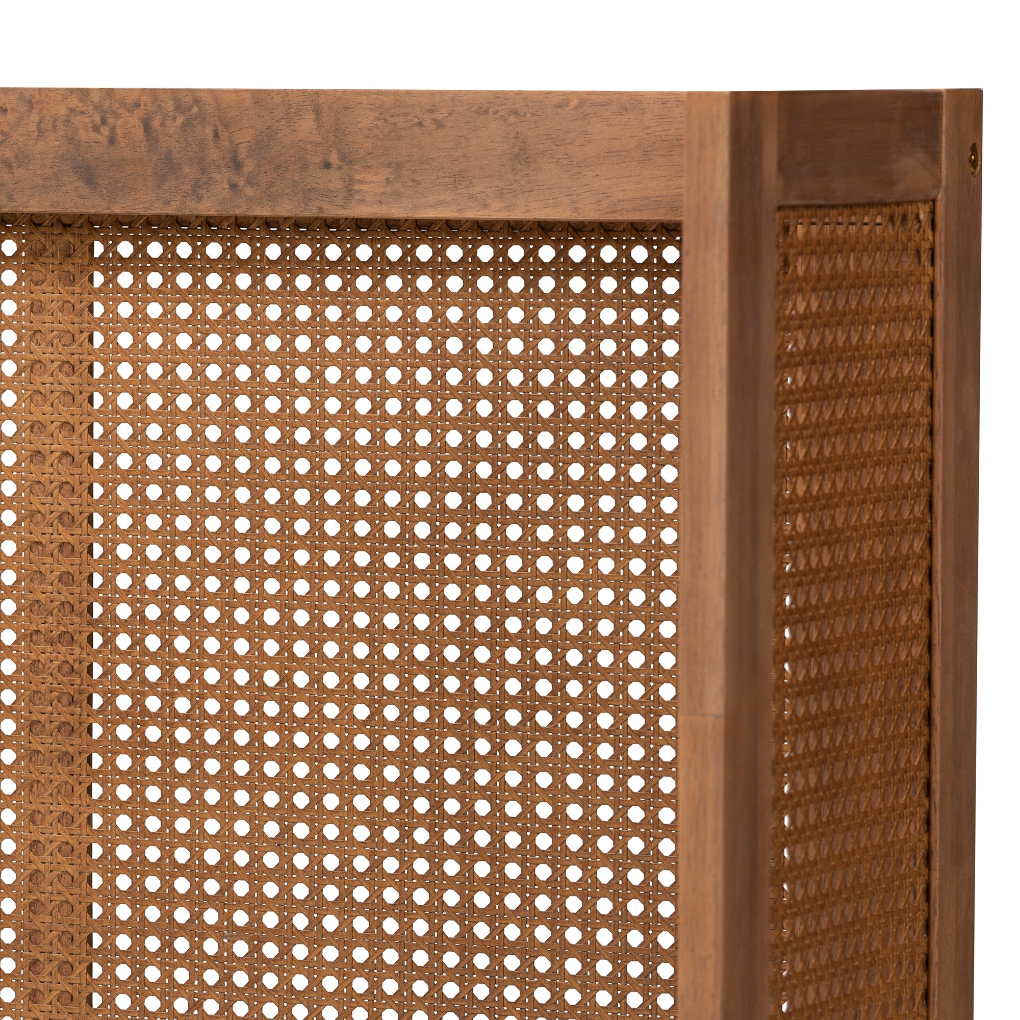 Baxton Studio Rina Mid-Century Modern Ash Wanut Finished Wood and Synthetic Rattan King Size Wrap-Around Headboard