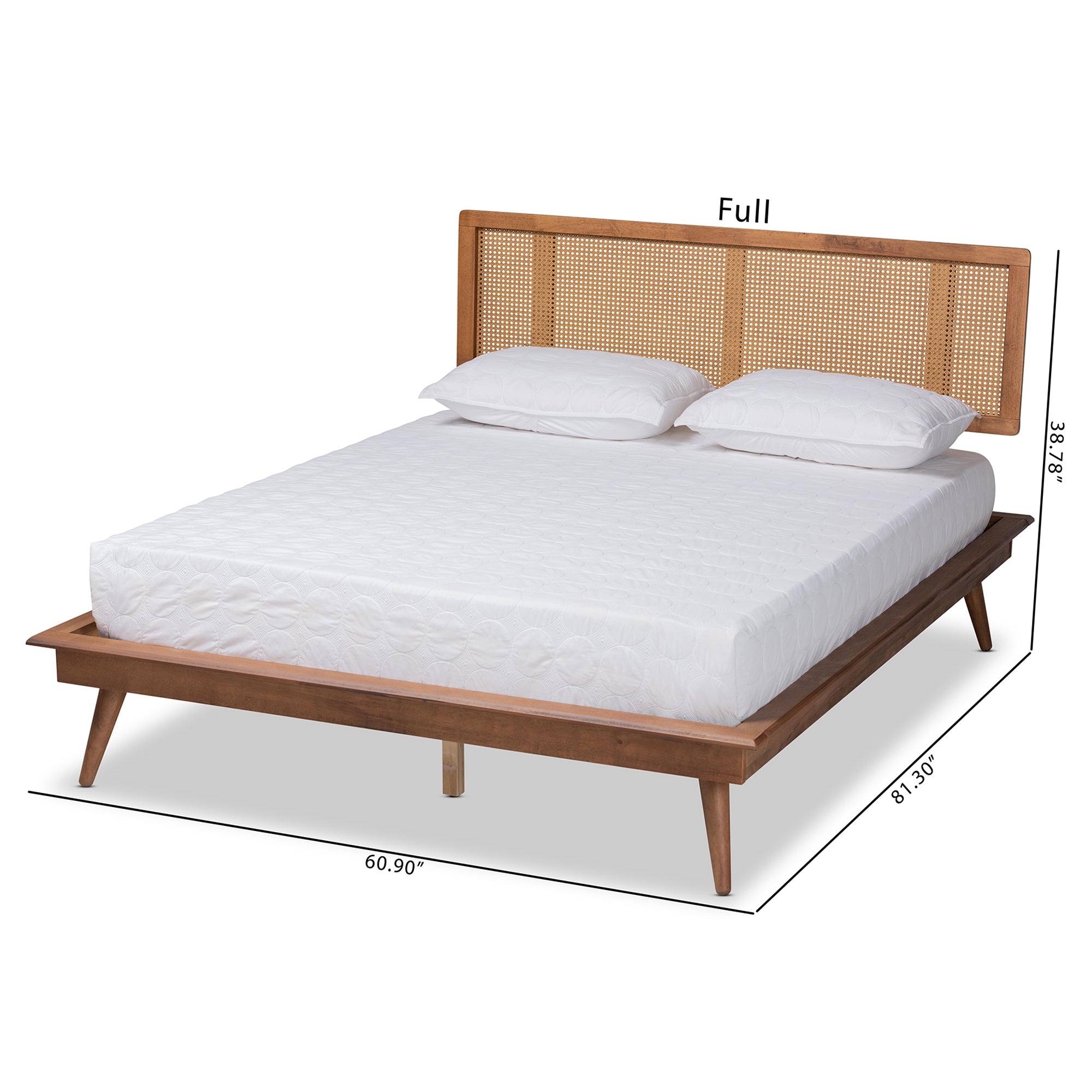 Baxton Studio Nura Mid-Century Modern Walnut Brown Finished Wood and Synthetic Rattan Full Size Platform Bed