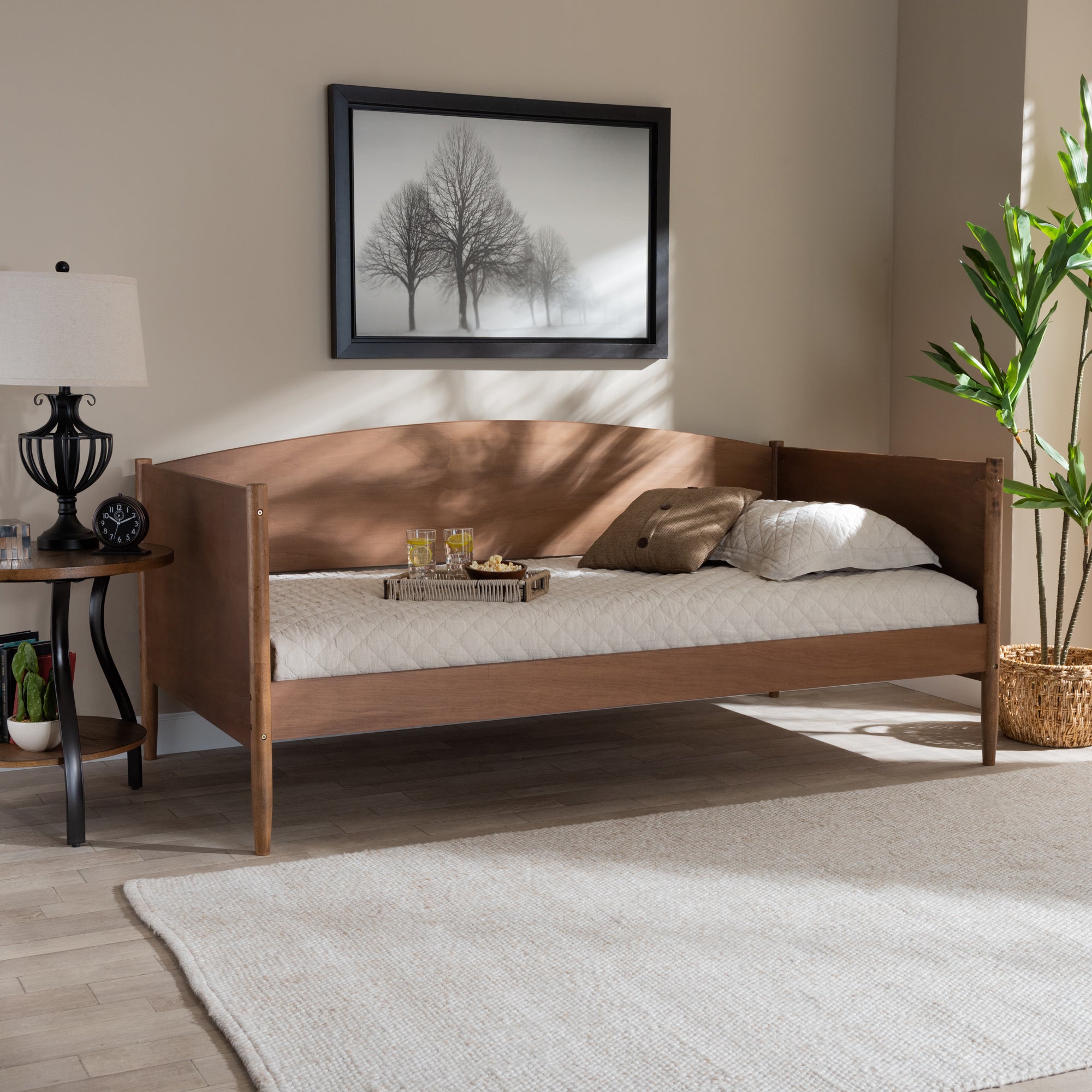 Baxton Studio Veles Mid-Century Modern Ash Wanut Finished Wood Daybed