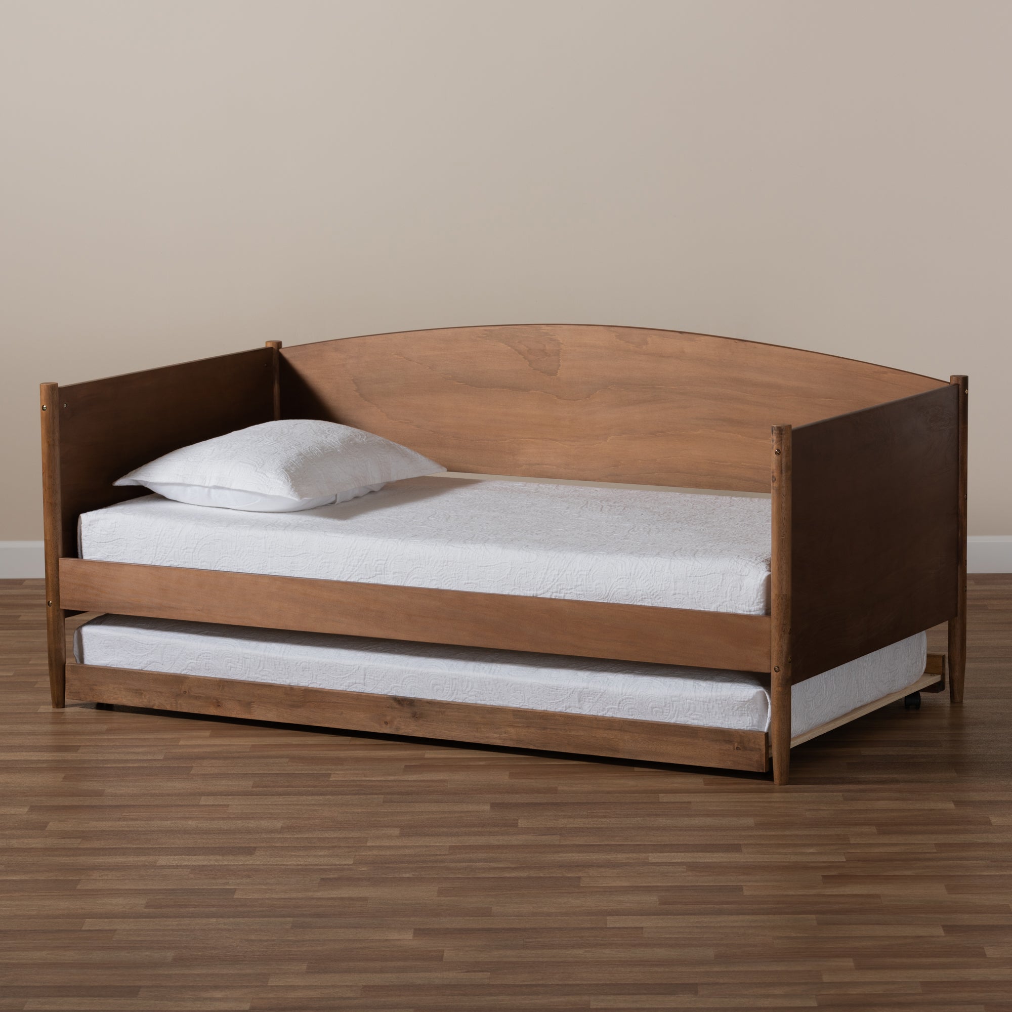 Baxton Studio Veles Mid-Century Modern Ash Wanut Finished Wood Daybed with Trundle