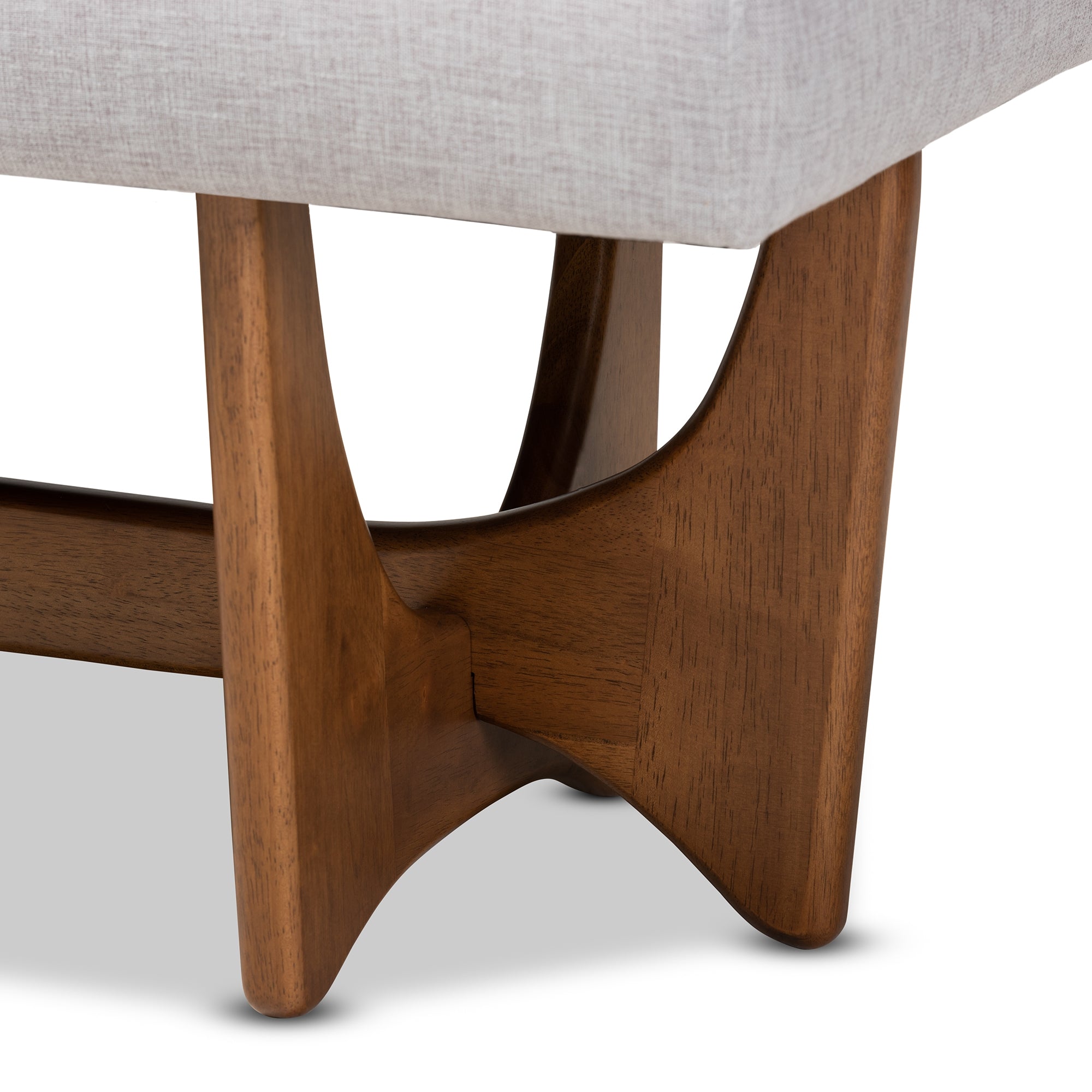 Baxton Studio Theo Mid-Century Modern Greyish Beige Fabric Upholstered Walnut Finished Bench