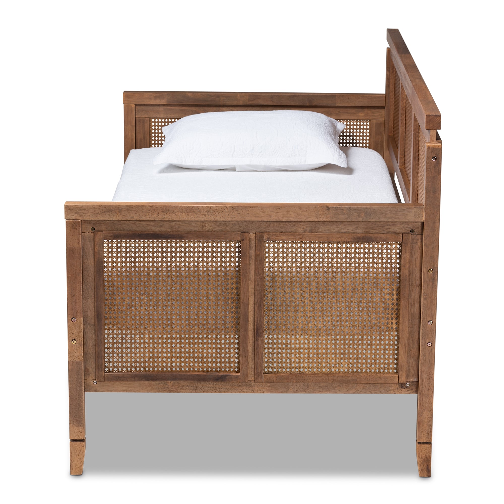 Baxton Studio Toveli Vintage French Inspired Ash Wanut Finished Wood and Synthetic Rattan Daybed
