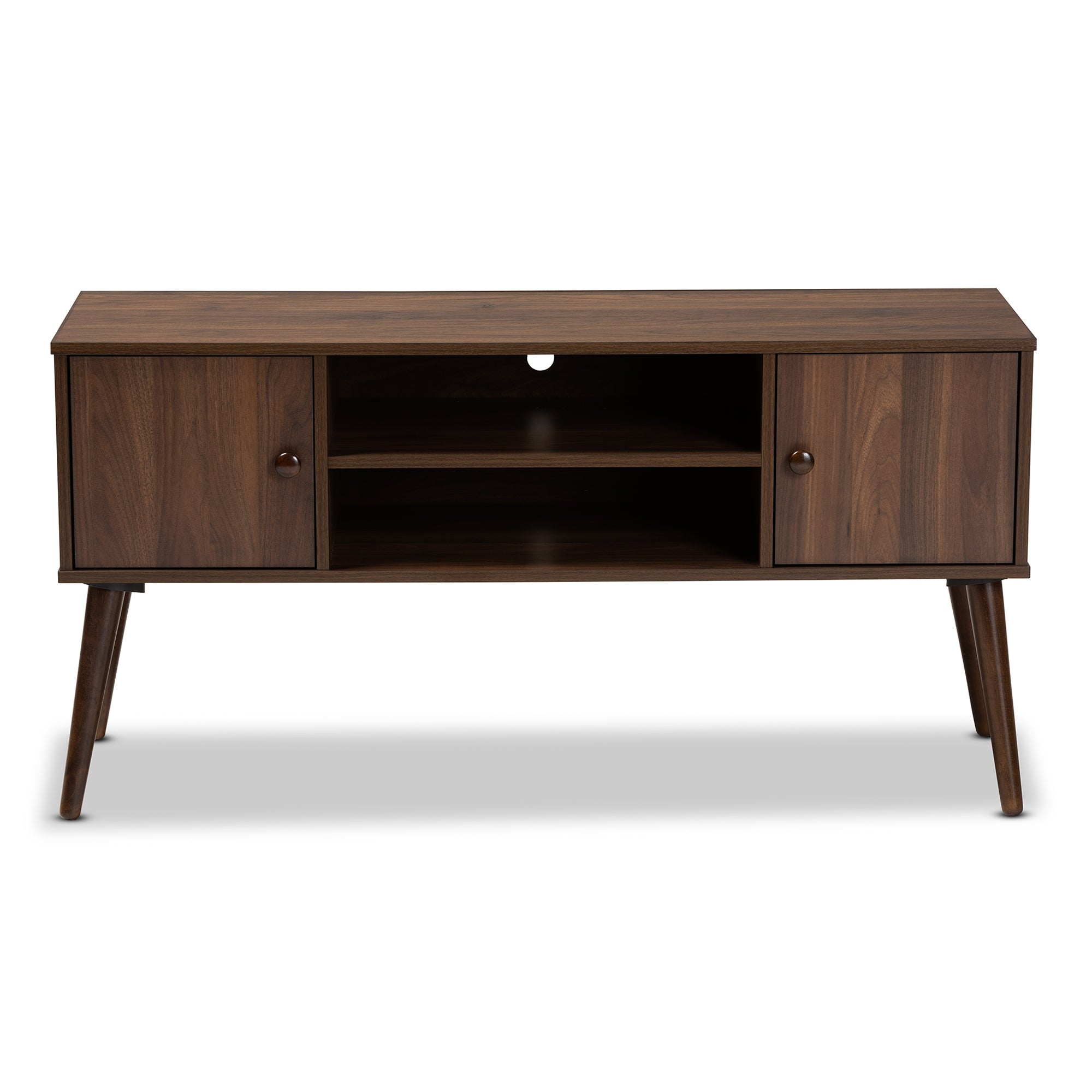Baxton Studio Alard Mid-Century Modern Walnut Brown Finished 2-Door Wood TV Stand