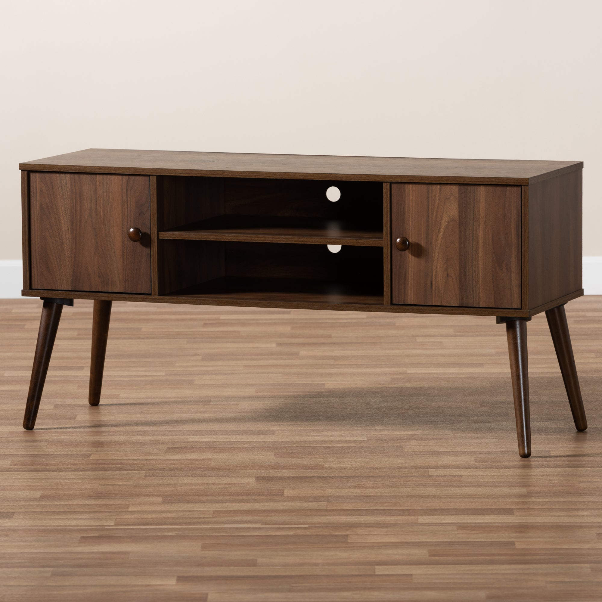 Baxton Studio Alard Mid-Century Modern Walnut Brown Finished 2-Door Wood TV Stand