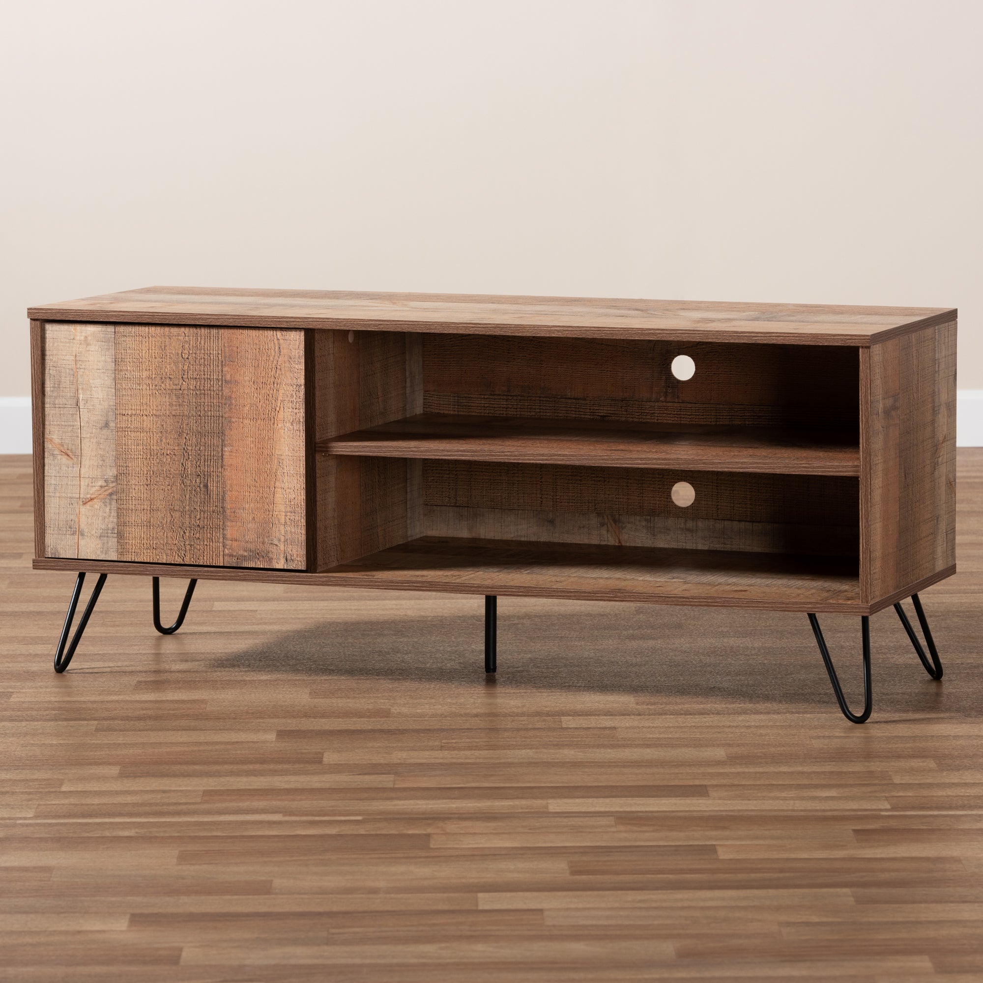 Baxton Studio Iver Modern and Contemporary Rustic Oak Finished 1-Door Wood TV Stand